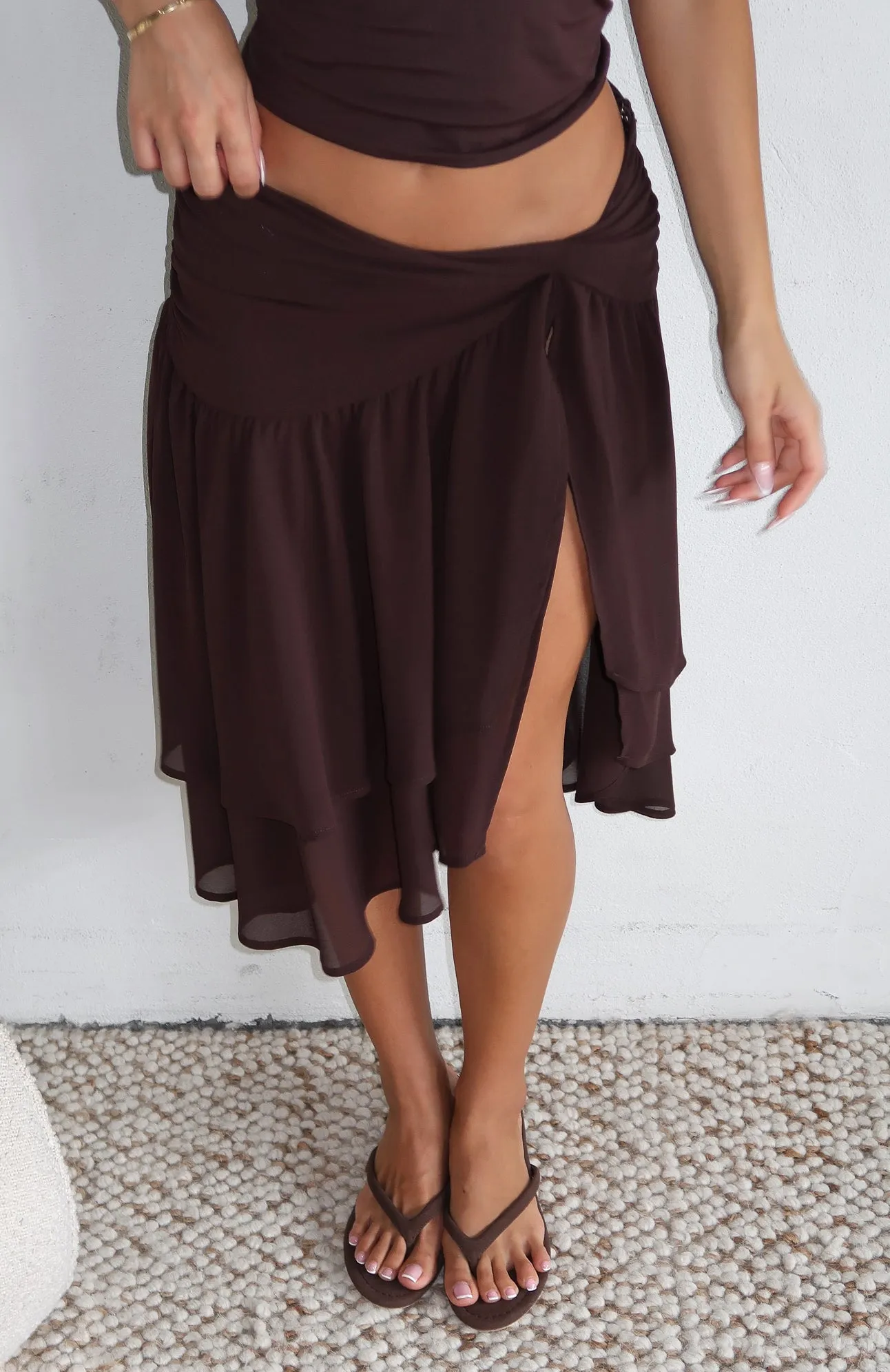 Just Keep Watching Midi Skirt Chocolate sold by White Fox Boutique product image thumbnail 5