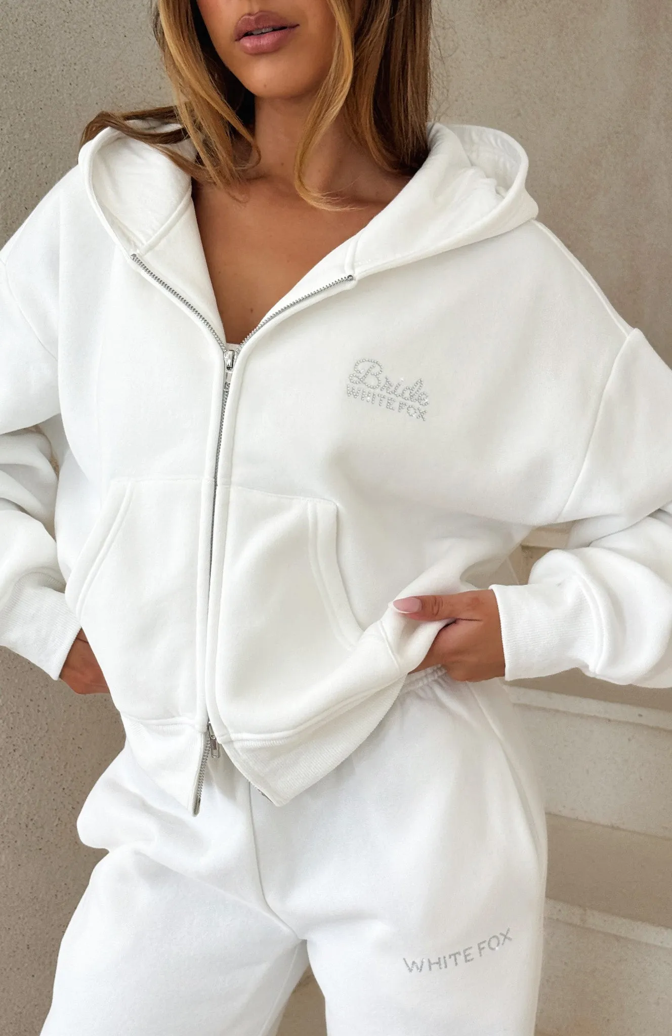 The Bride Boxy Zip Front Hoodie White sold by White Fox Boutique product image thumbnail 2