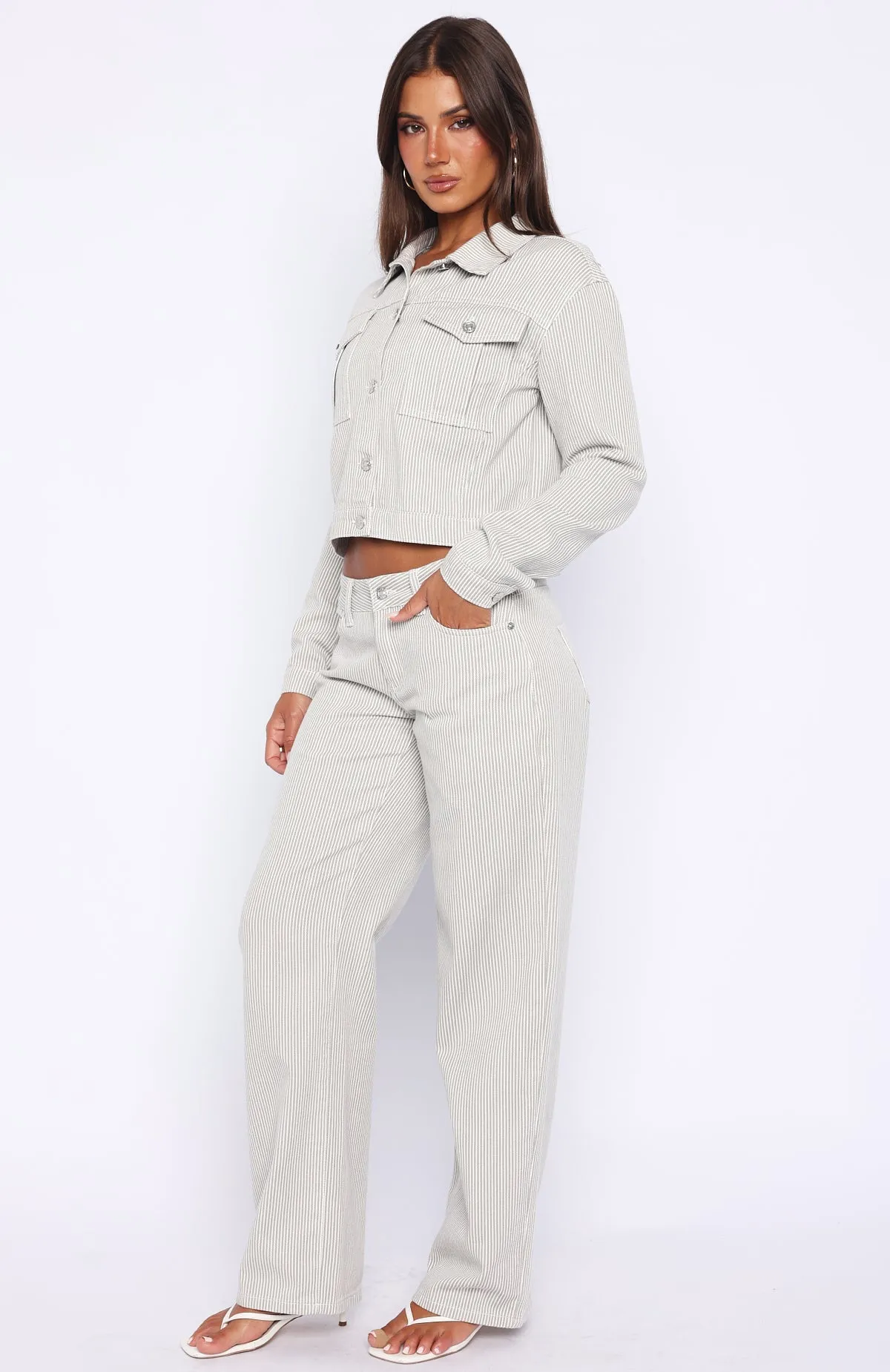 Bring The Style Low Rise Wide Leg Jeans Grey/White sold by White Fox Boutique product image thumbnail 3