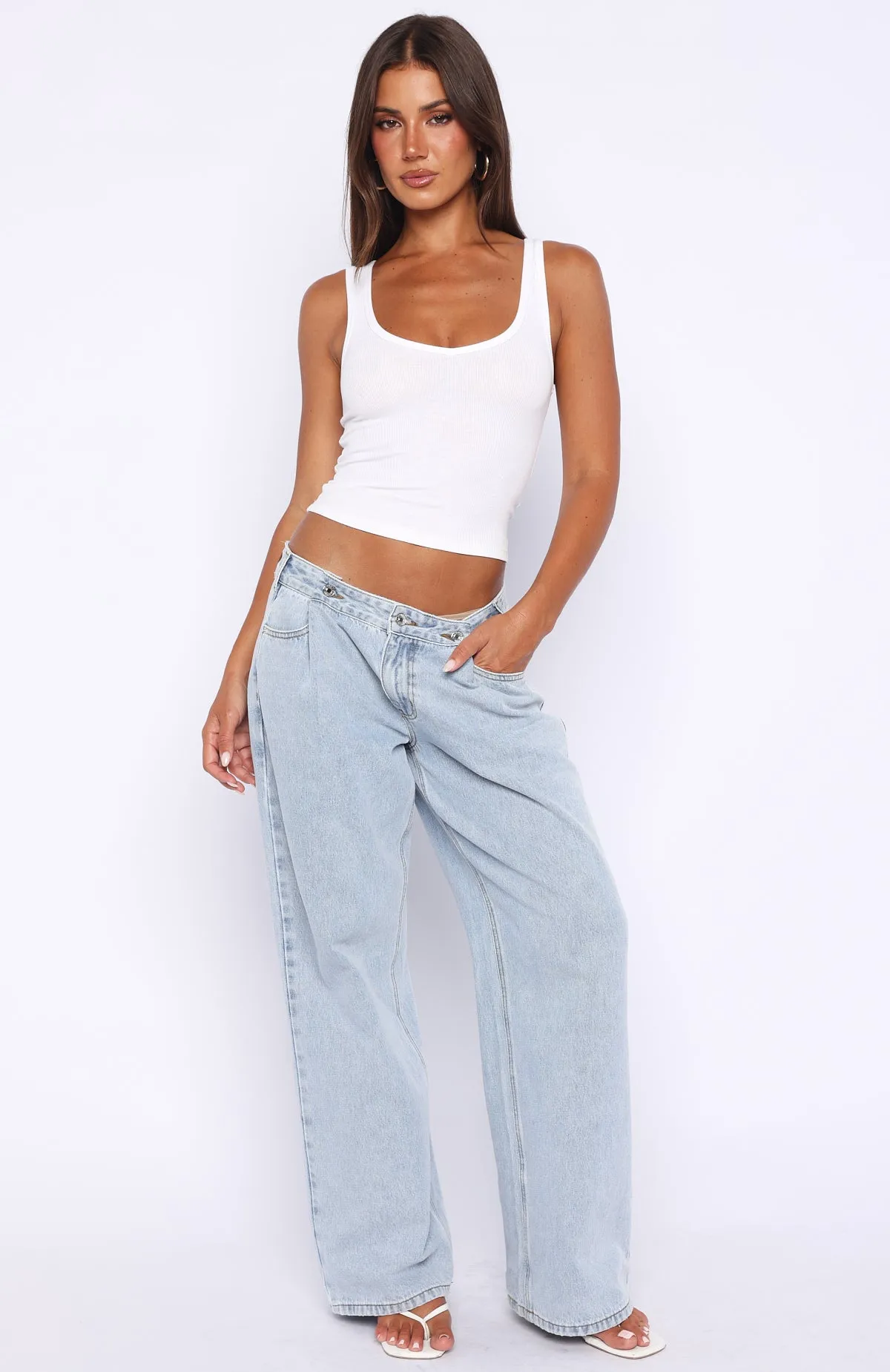 Day At A Time Low Rise Wide Leg Jeans Mid Blue sold by White Fox Boutique product image thumbnail 2