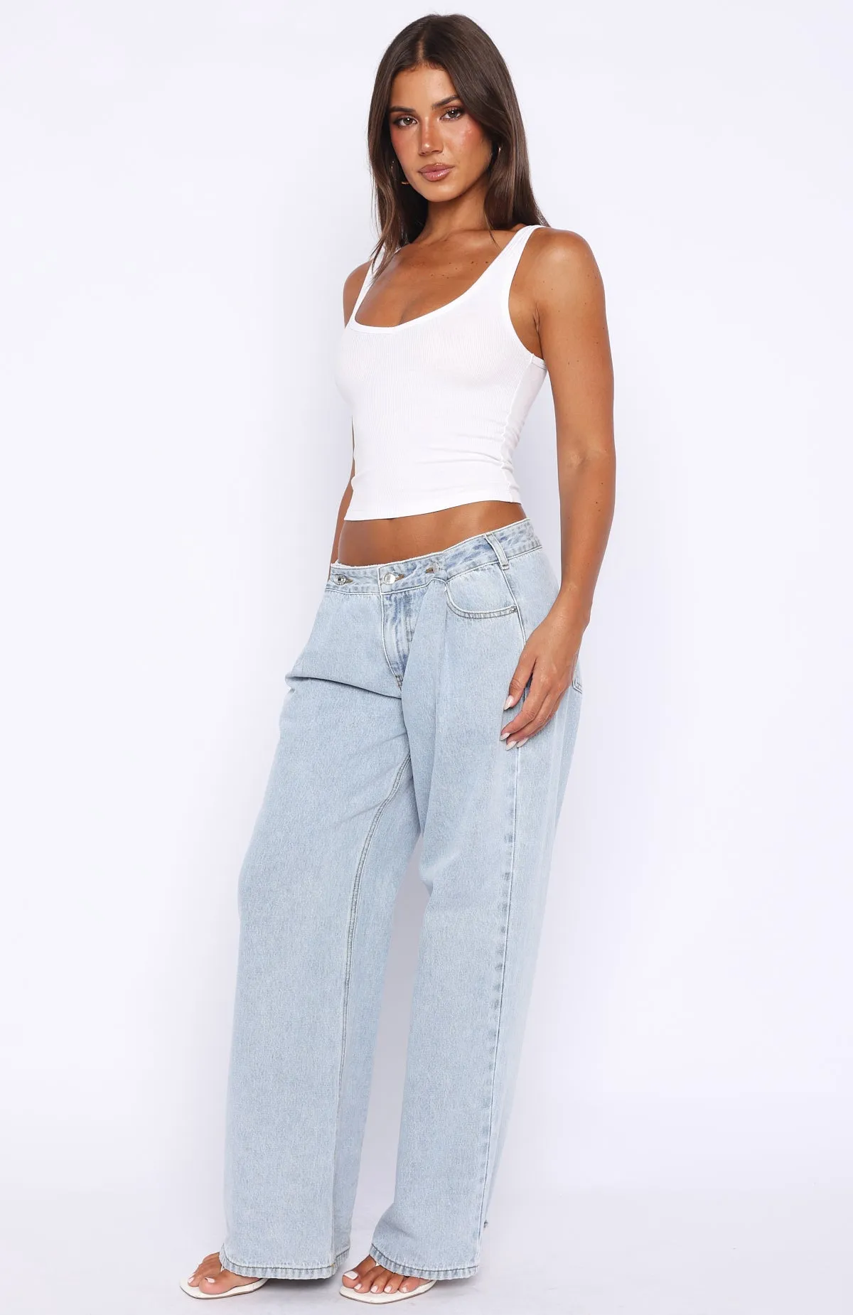 Day At A Time Low Rise Wide Leg Jeans Mid Blue sold by White Fox Boutique product image thumbnail 3
