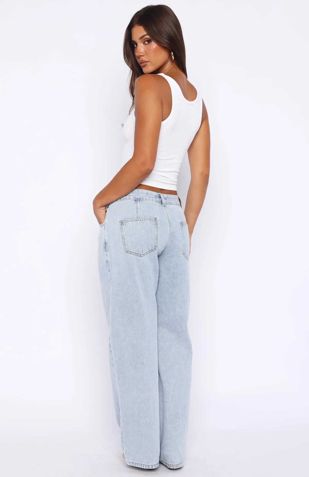 Day At A Time Low Rise Wide Leg Jeans Mid Blue sold by White Fox Boutique product image thumbnail 4