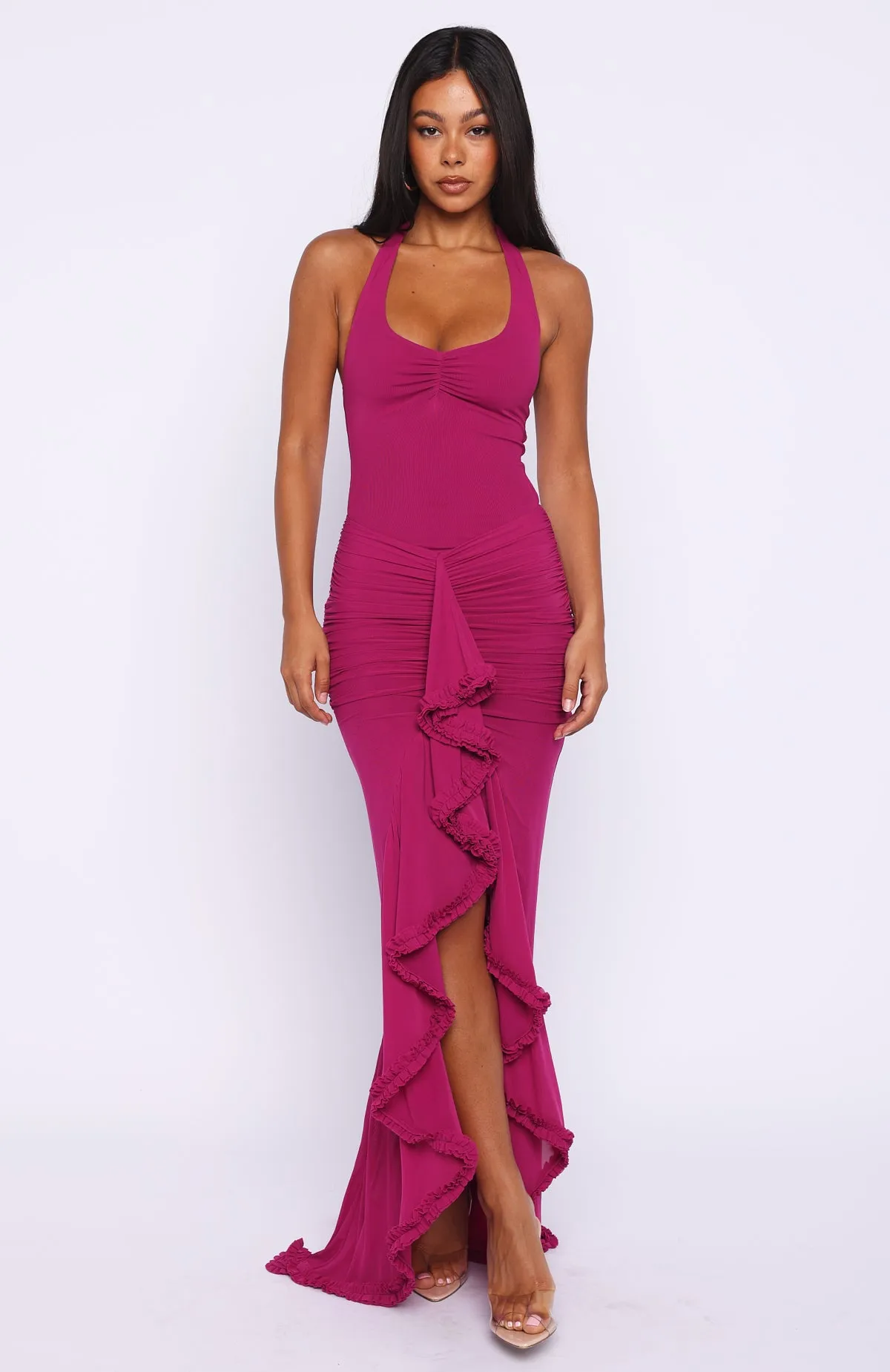 Main Character Energy Mesh Maxi Dress Fuchsia sold by White Fox Boutique product image thumbnail 3