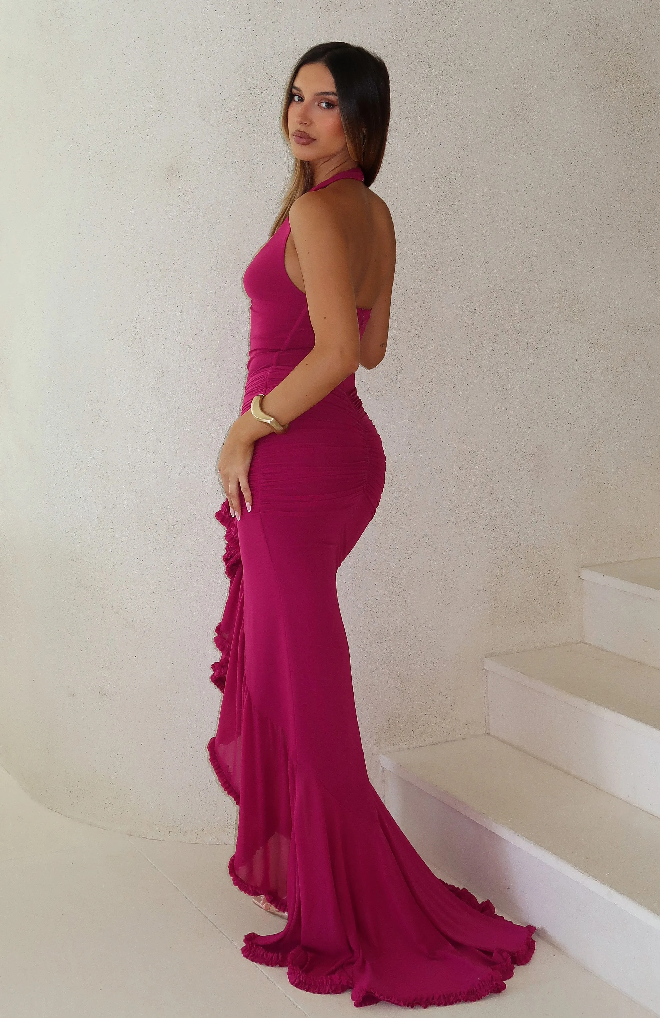Main Character Energy Mesh Maxi Dress Fuchsia sold by White Fox Boutique product image thumbnail 2