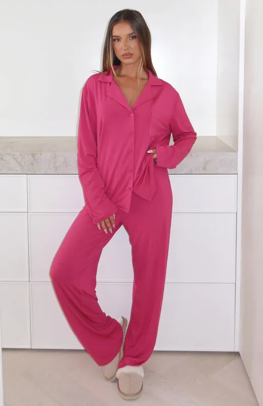 Pillow Talk Long Sleeve Pyjama Set Berry sold by White Fox Boutique