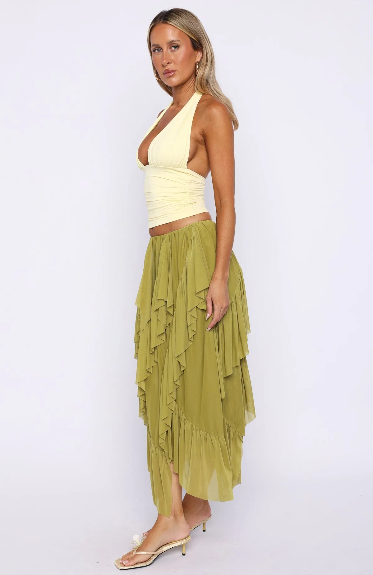 Sunset Strolls Midi Skirt Matcha sold by White Fox Boutique product image thumbnail 3
