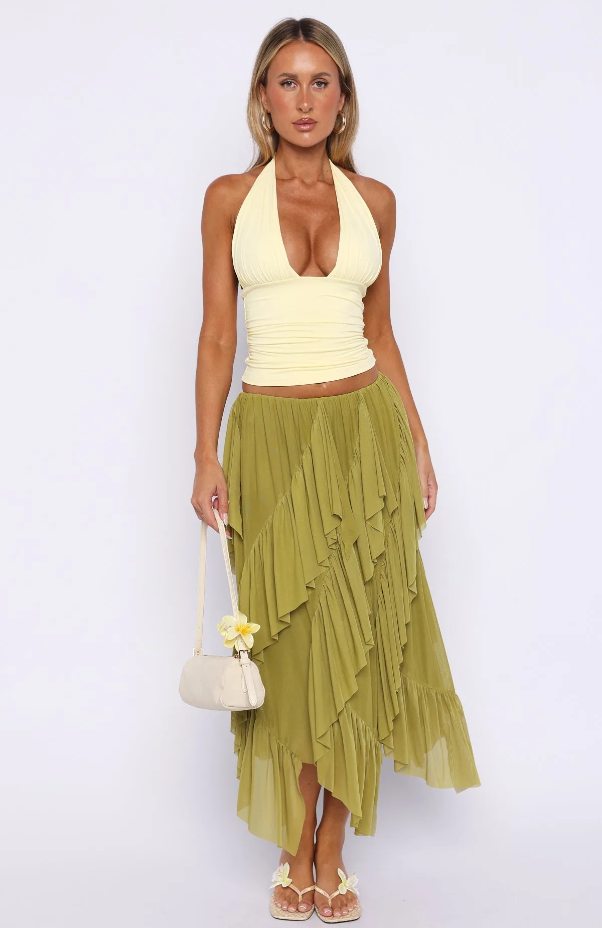Sunset Strolls Midi Skirt Matcha sold by White Fox Boutique product image thumbnail 2
