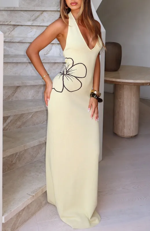 Baddie Era Knit Maxi Dress Lemon sold by White Fox Boutique