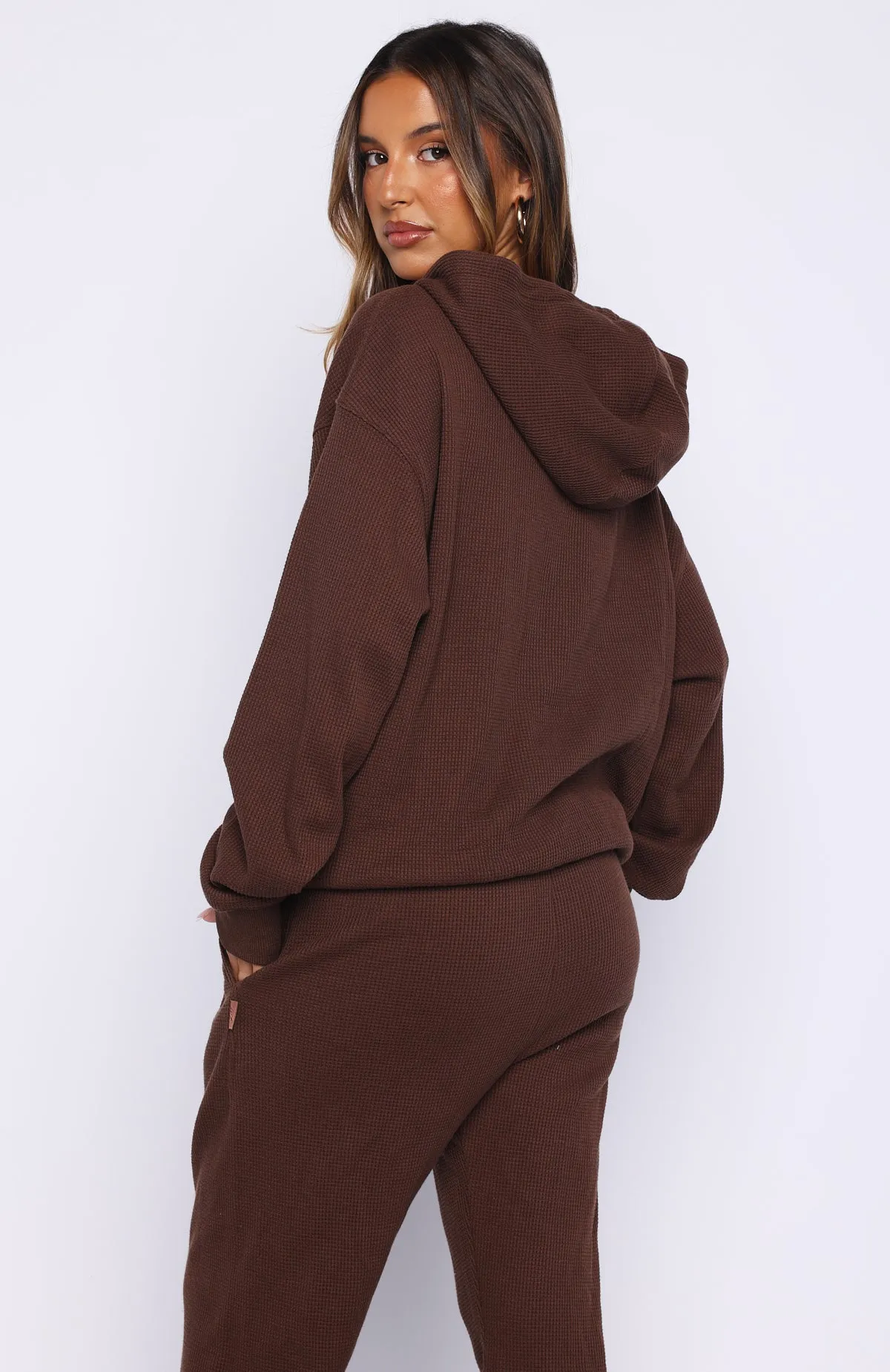 Moving Out Waffle Oversized Hoodie Chocolate sold by White Fox Boutique product image thumbnail 4