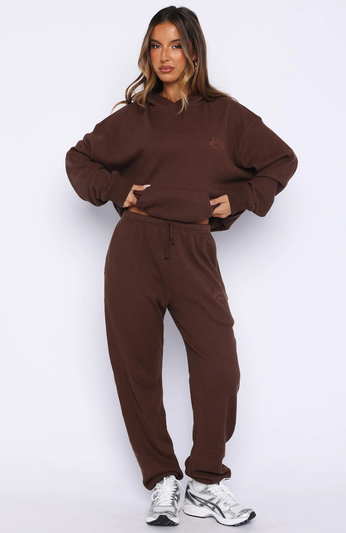 Moving Out Waffle Oversized Hoodie Chocolate sold by White Fox Boutique product image thumbnail 5