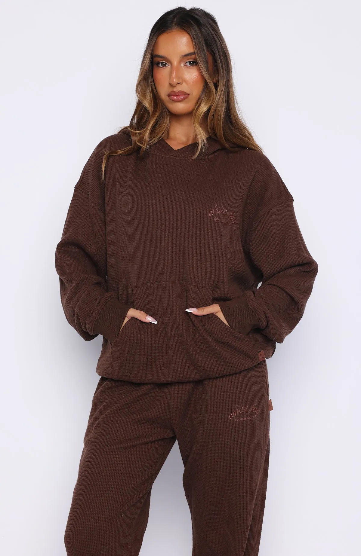 Moving Out Waffle Oversized Hoodie Chocolate sold by White Fox Boutique product image thumbnail 2