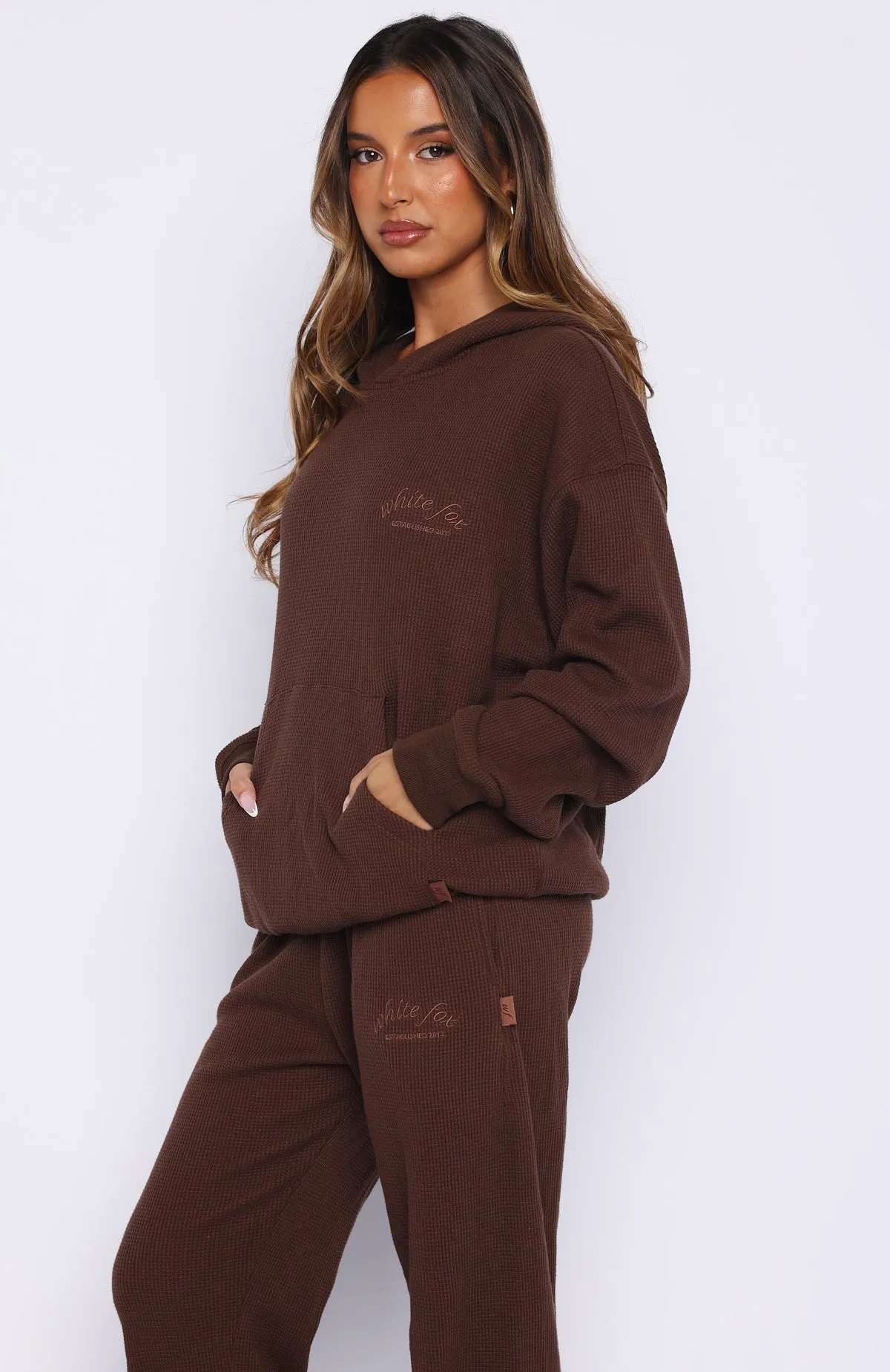 Moving Out Waffle Oversized Hoodie Chocolate sold by White Fox Boutique product image thumbnail 3