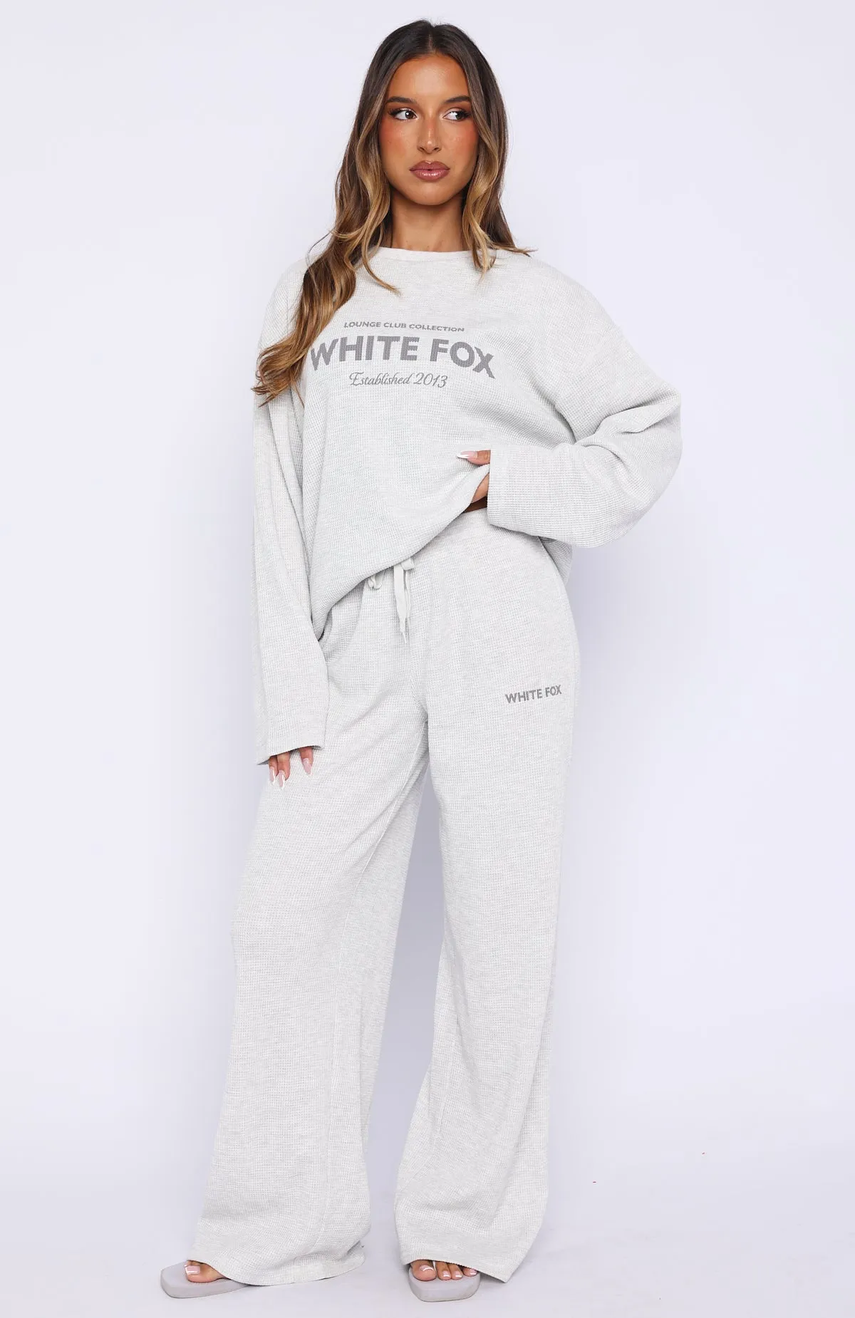 Leave Me Out Of It Waffle Wide Leg Sweatpants Grey Marle sold by White Fox Boutique product image thumbnail 2