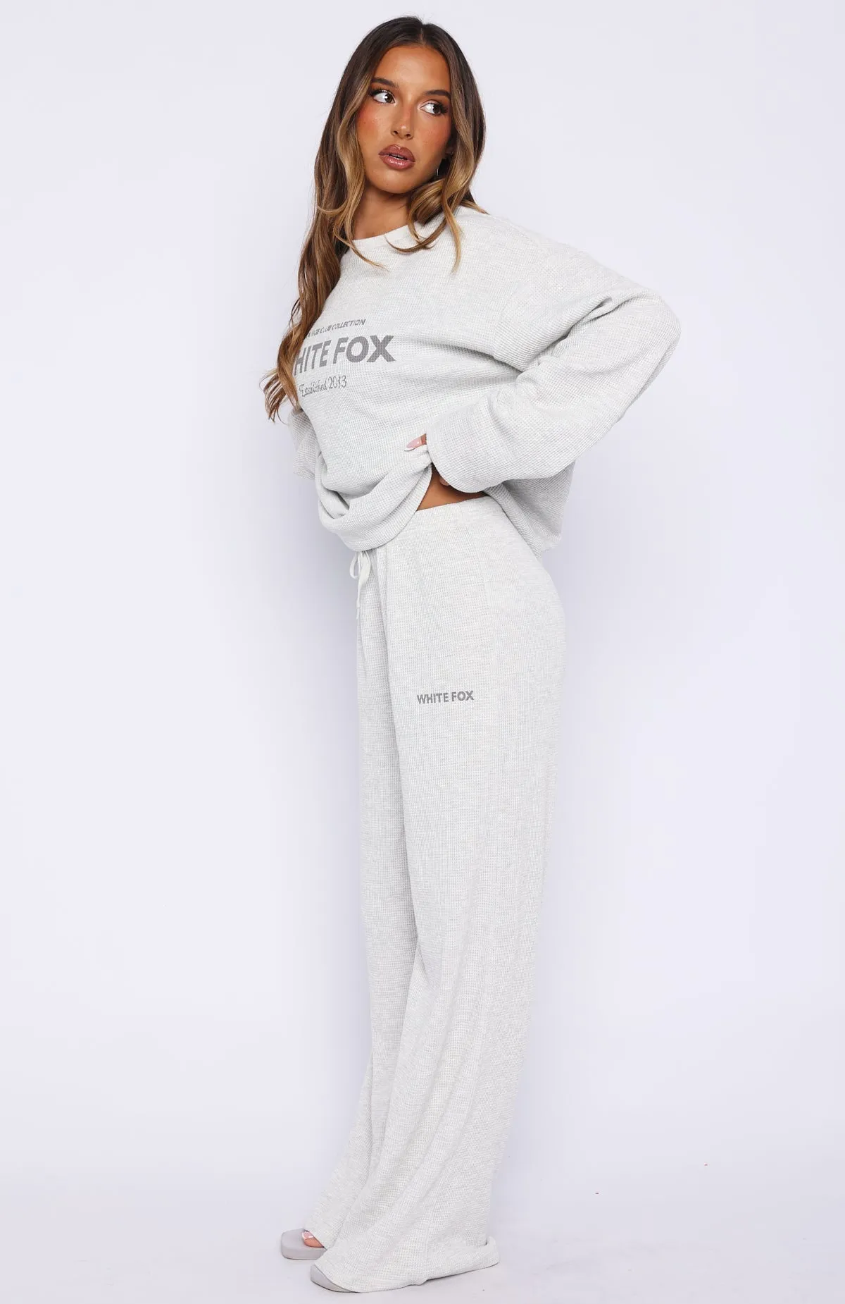 Leave Me Out Of It Waffle Wide Leg Sweatpants Grey Marle sold by White Fox Boutique product image thumbnail 3