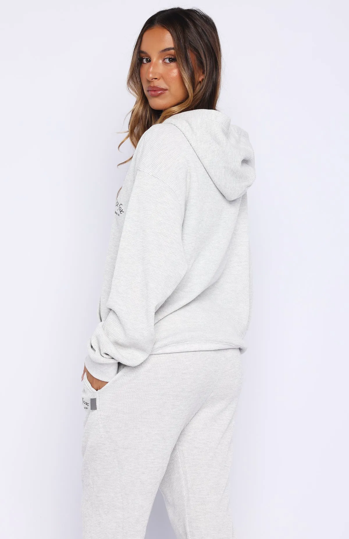 Moving Out Waffle Oversized Hoodie Light Grey Marle sold by White Fox Boutique product image thumbnail 4