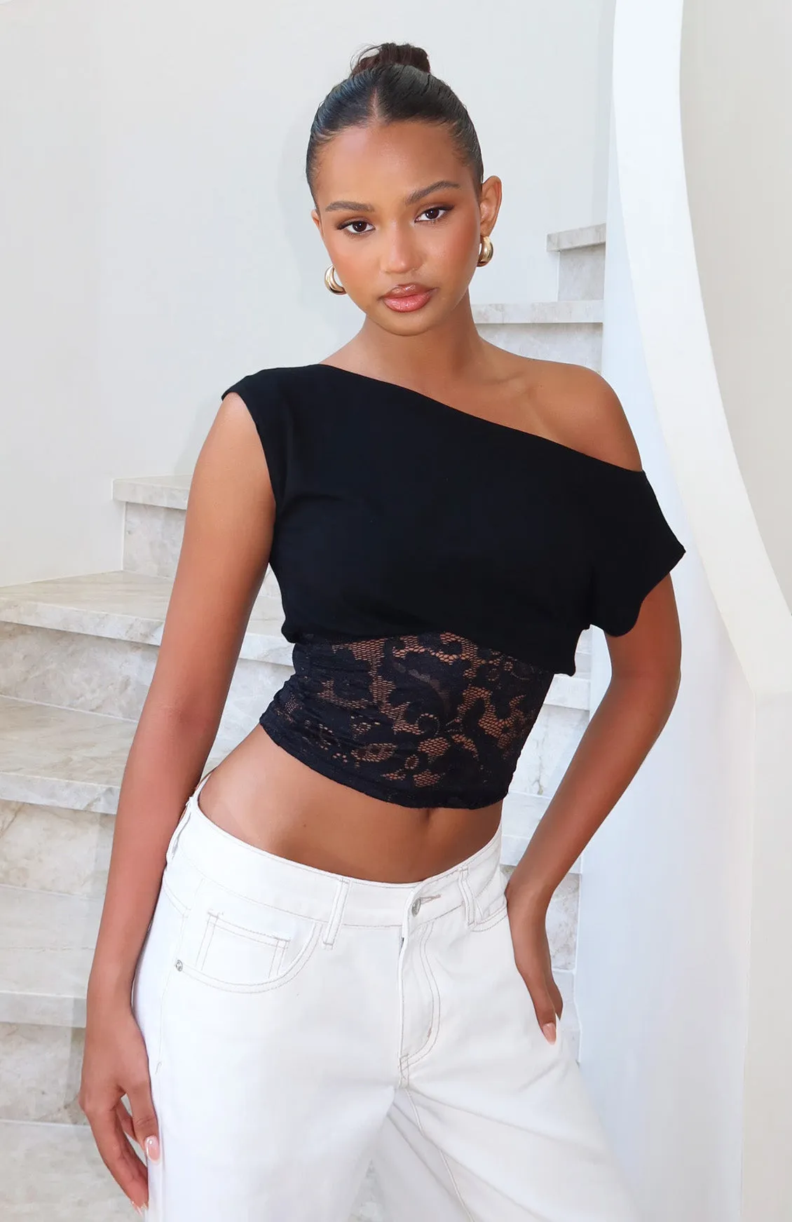 Mesmerised Eyes Off Shoulder Top Black sold by White Fox Boutique