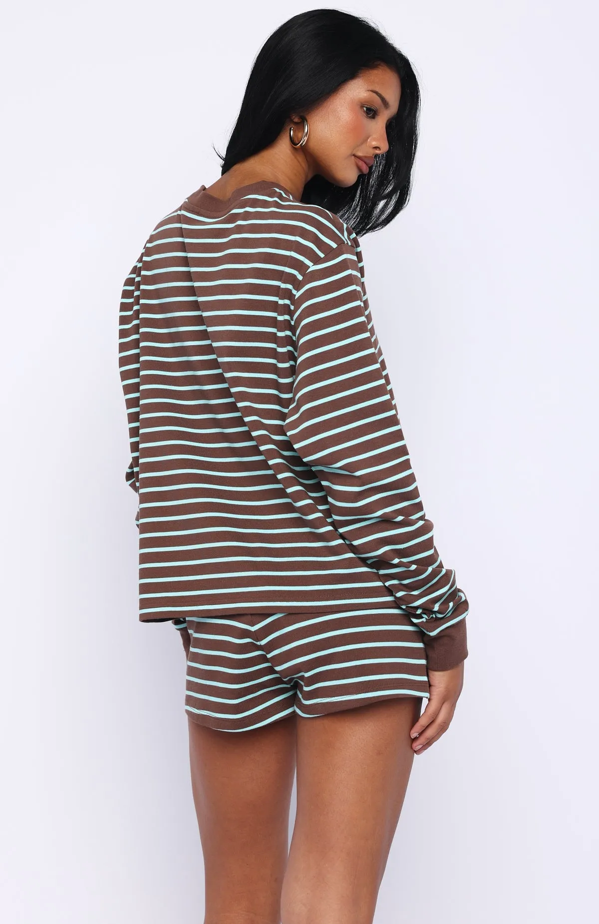 Touchdown Long Sleeve Tee Chocolate/Blue Stripe sold by White Fox Boutique product image thumbnail 4