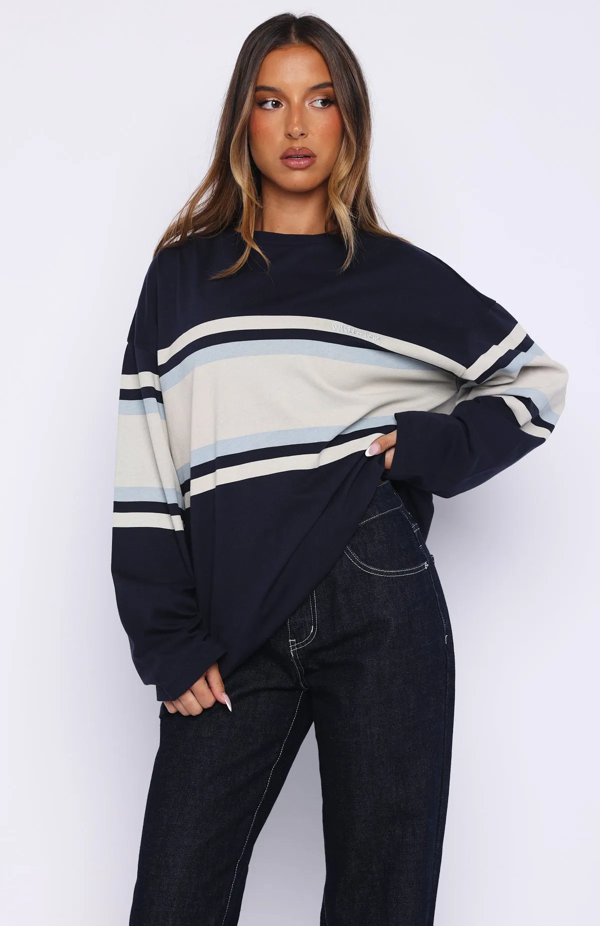 Too Cool For You Oversized Long Sleeve Tee Navy sold by White Fox Boutique product image thumbnail 2