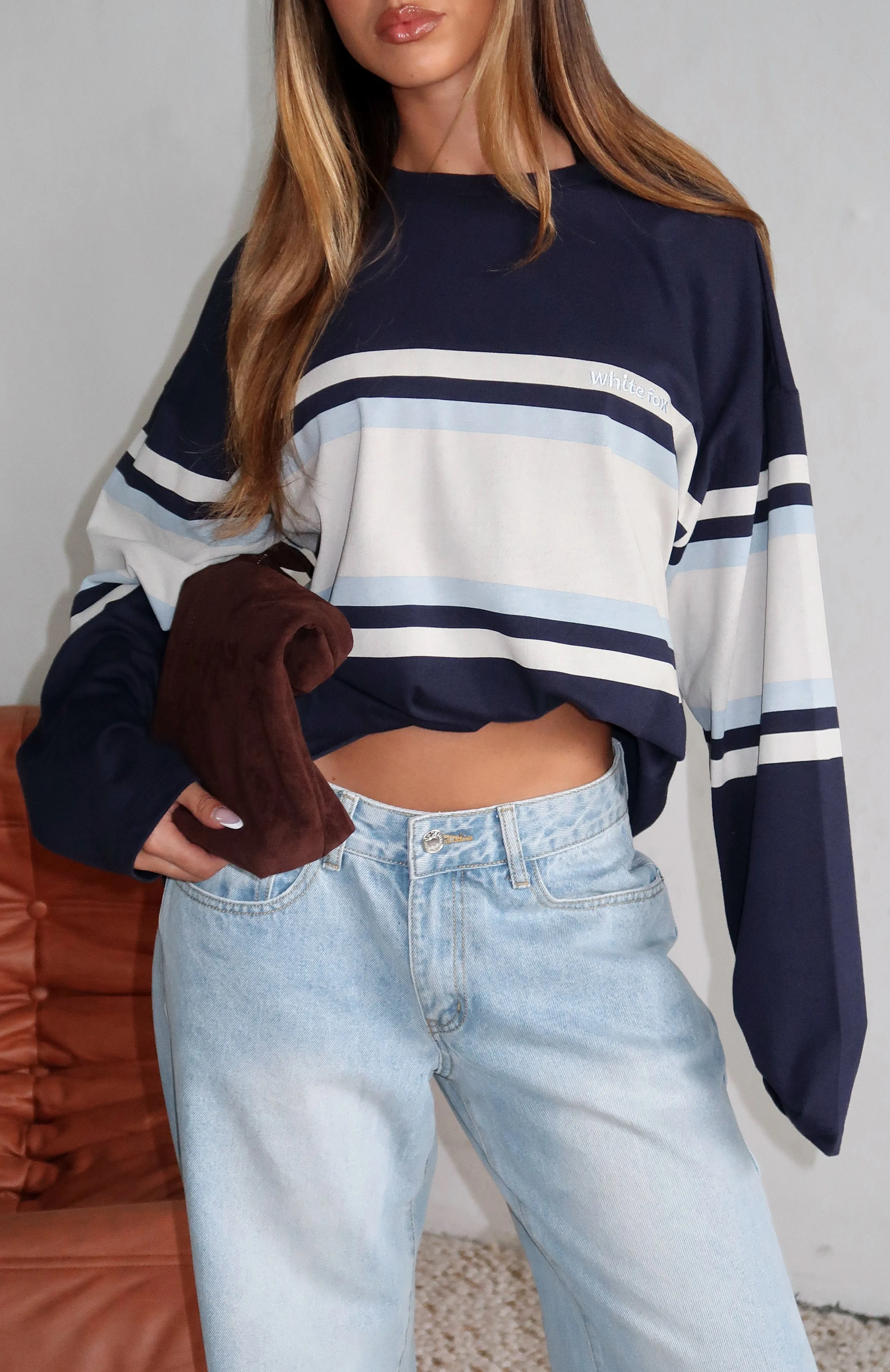 Too Cool For You Oversized Long Sleeve Tee Navy sold by White Fox Boutique