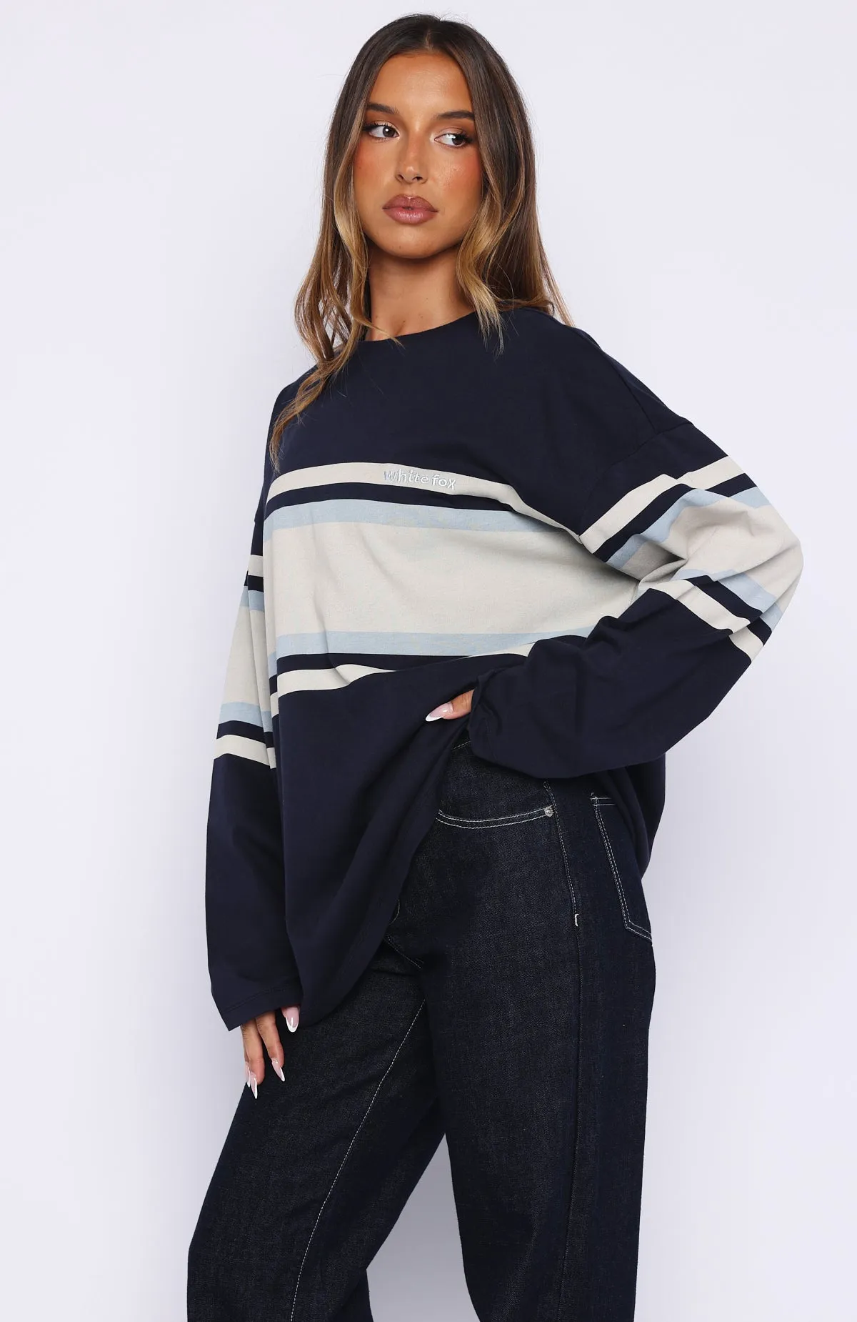 Too Cool For You Oversized Long Sleeve Tee Navy sold by White Fox Boutique product image thumbnail 3