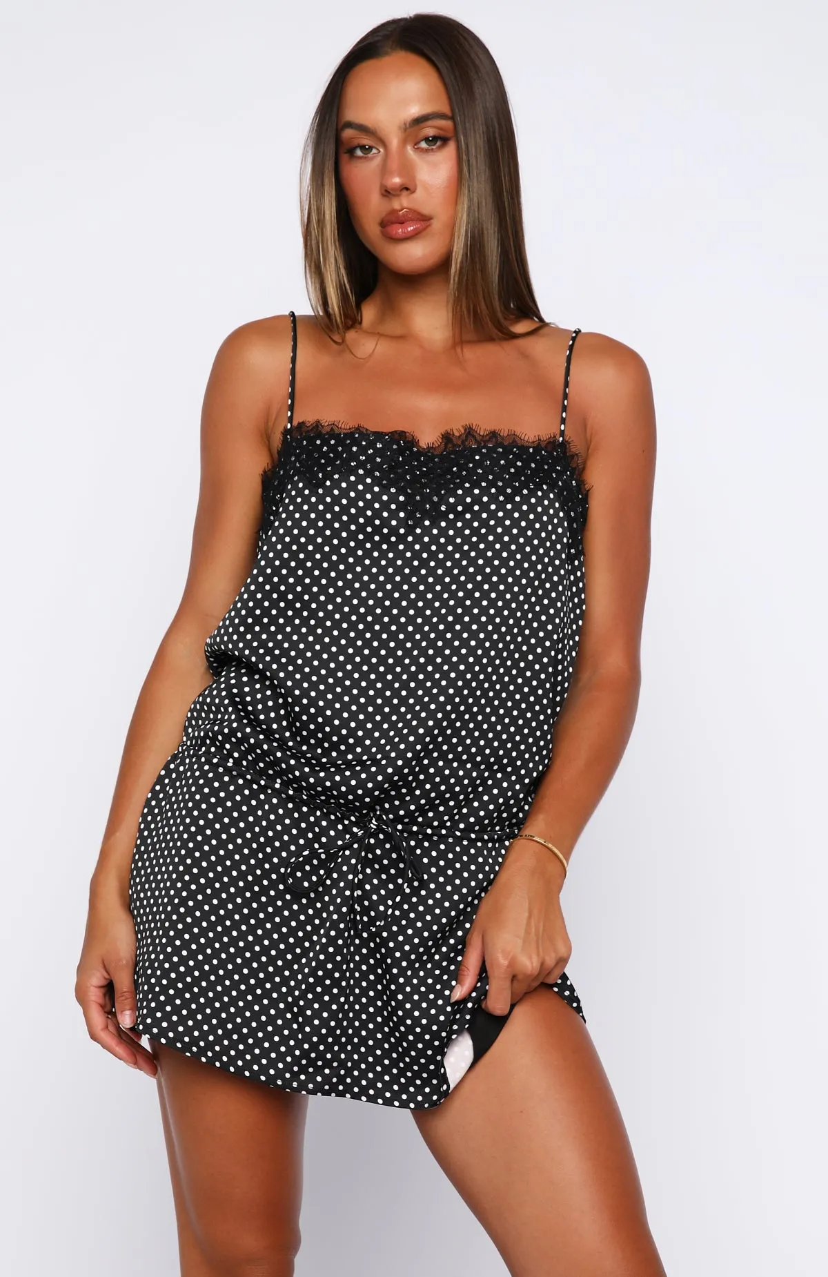 Lustre Aura Mini Dress Black/White Polka Dot sold by White Fox Boutique product image thumbnail 2