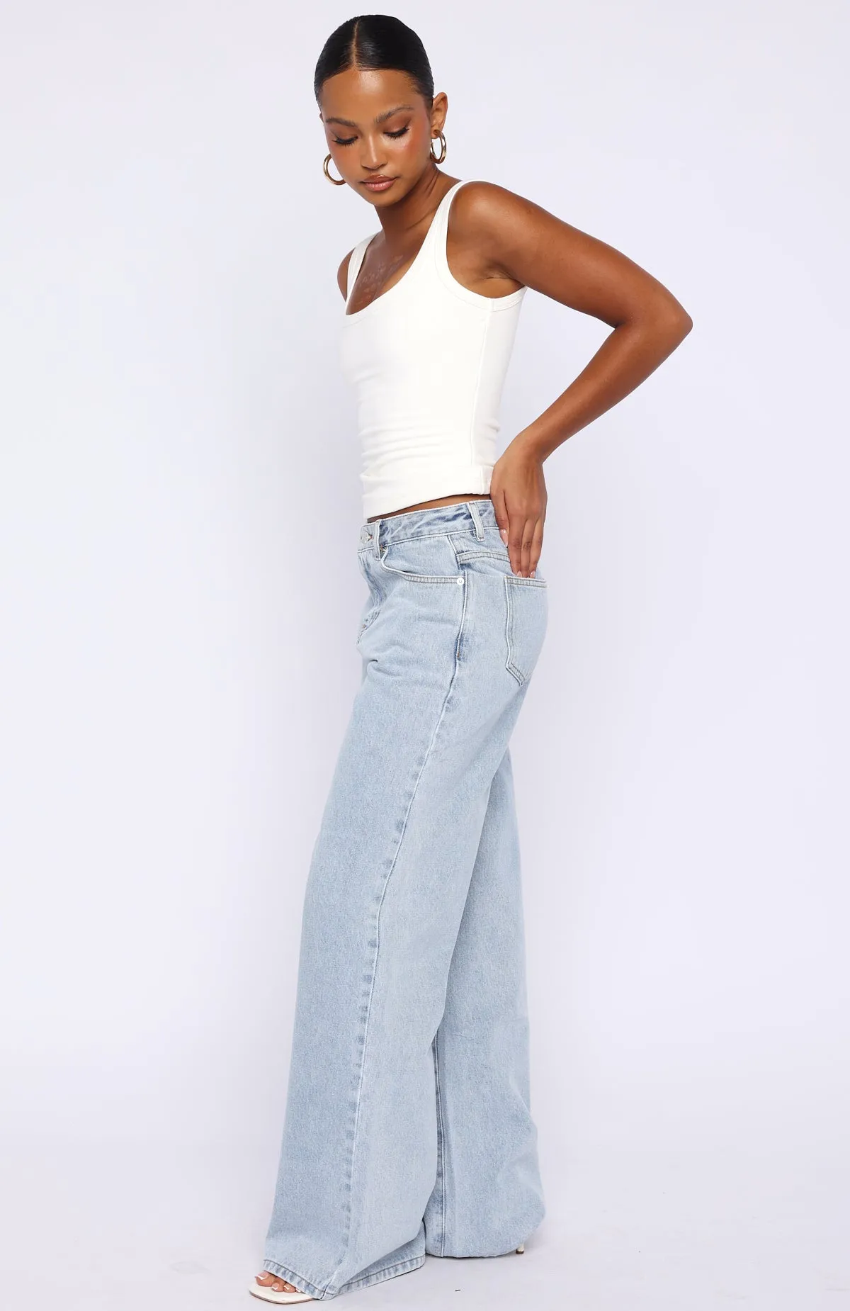 Just My Type Mid Rise Wide Leg Jeans Light Blue sold by White Fox Boutique product image thumbnail 3