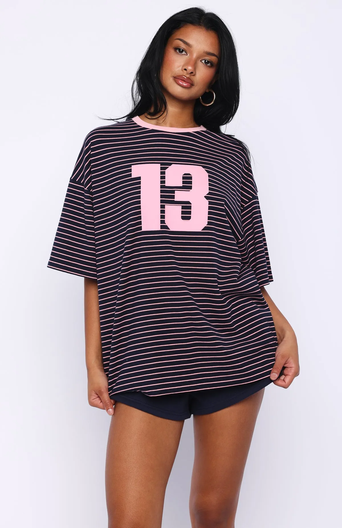 Good Old Days Oversized Tee Pink / Navy Stripe sold by White Fox Boutique product image thumbnail 2