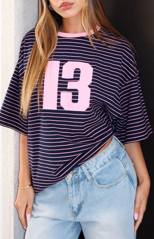 Good Old Days Oversized Tee Pink / Navy Stripe sold by White Fox Boutique