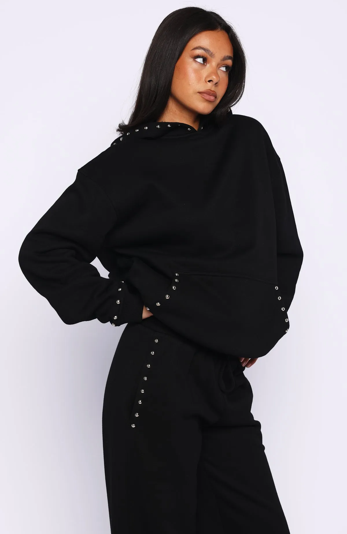 Glow Your Own Way Studded Oversized Hoodie Black sold by White Fox Boutique product image thumbnail 3