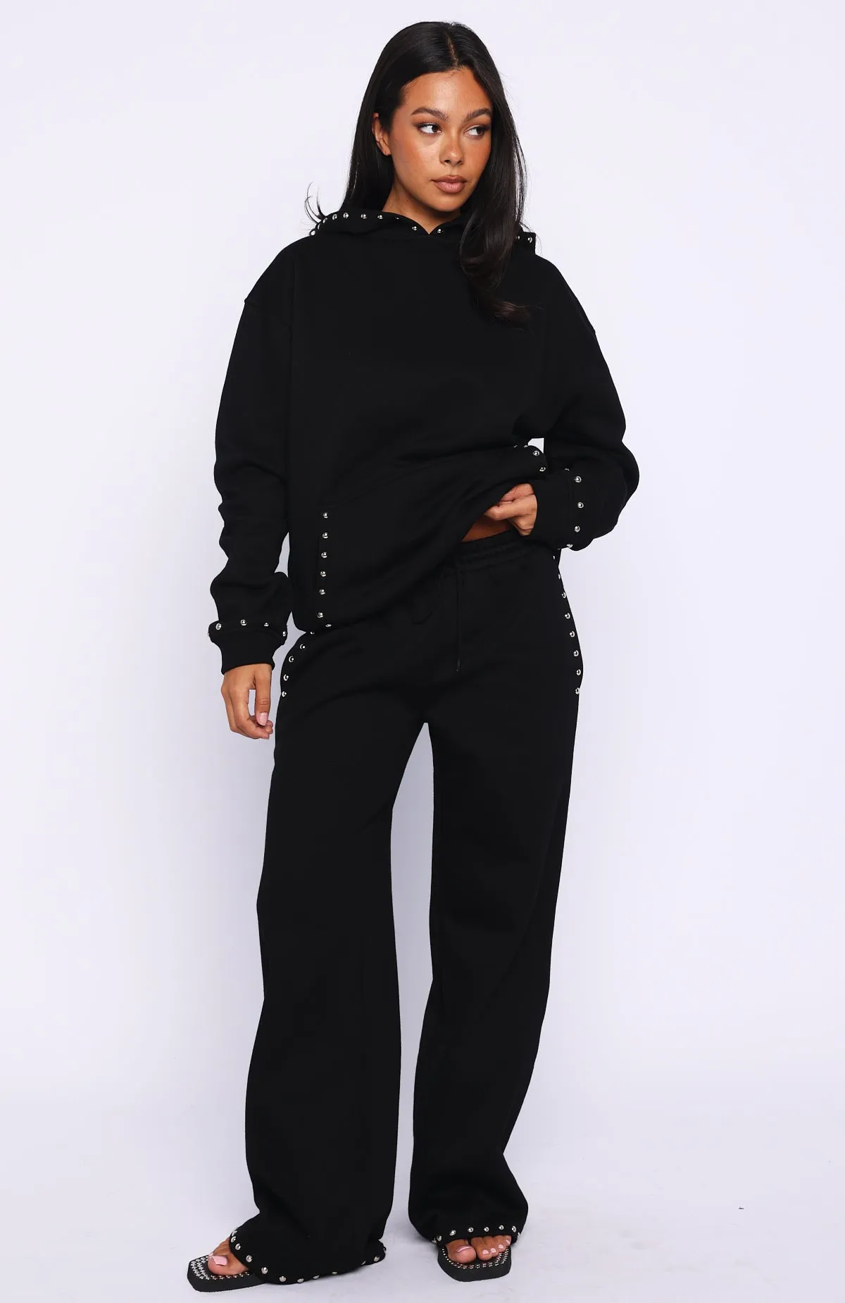 Glow Your Own Way Studded Oversized Hoodie Black sold by White Fox Boutique product image thumbnail 5