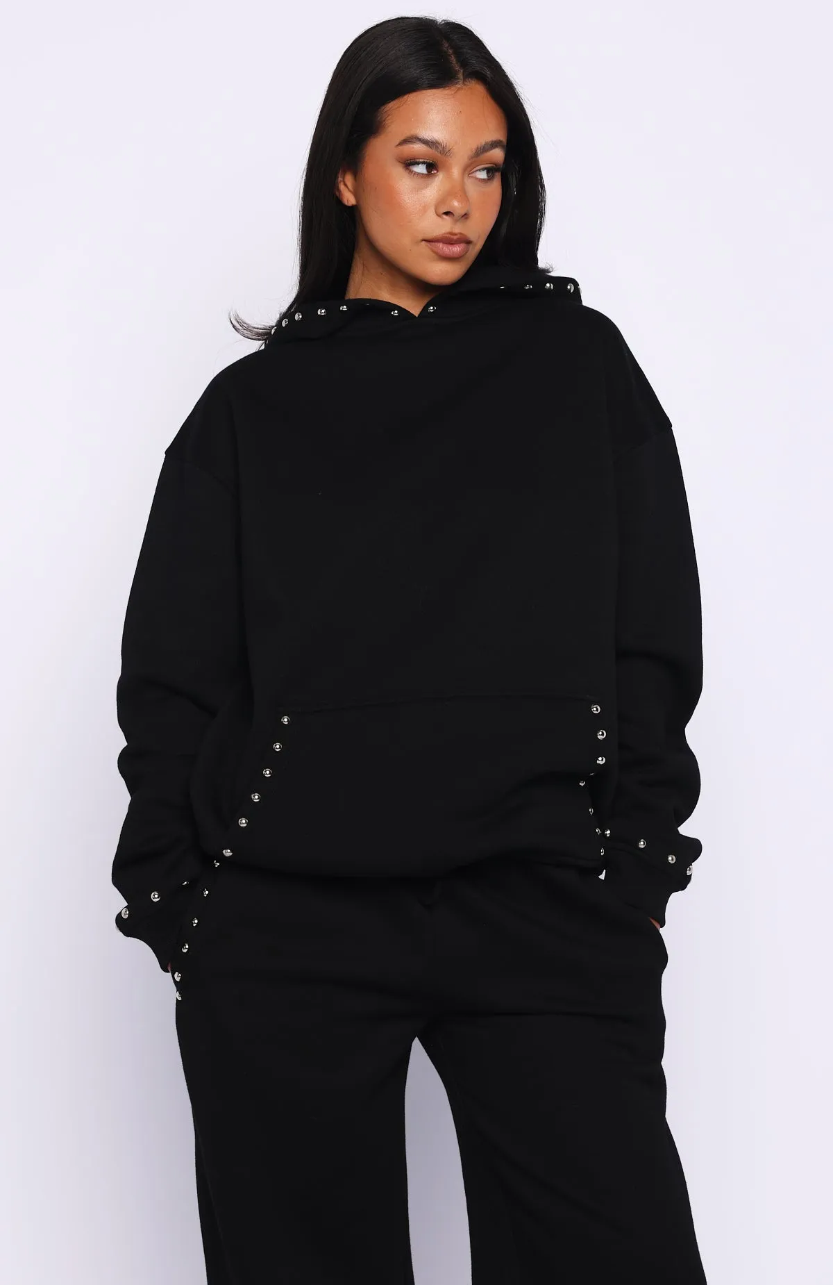 Glow Your Own Way Studded Oversized Hoodie Black sold by White Fox Boutique product image thumbnail 2