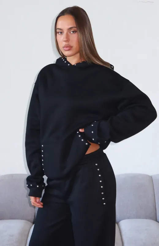 Glow Your Own Way Studded Oversized Hoodie Black made by White Fox Boutique
