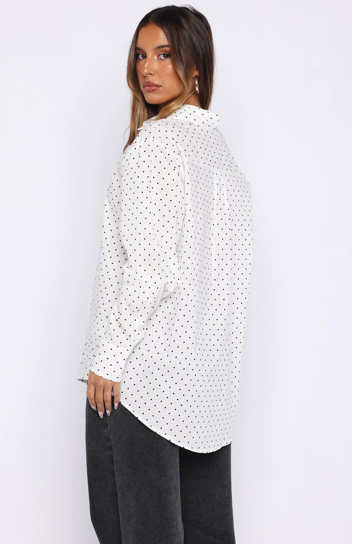 Always About Us Button Up Shirt White Polka Dot sold by White Fox Boutique product image thumbnail 4