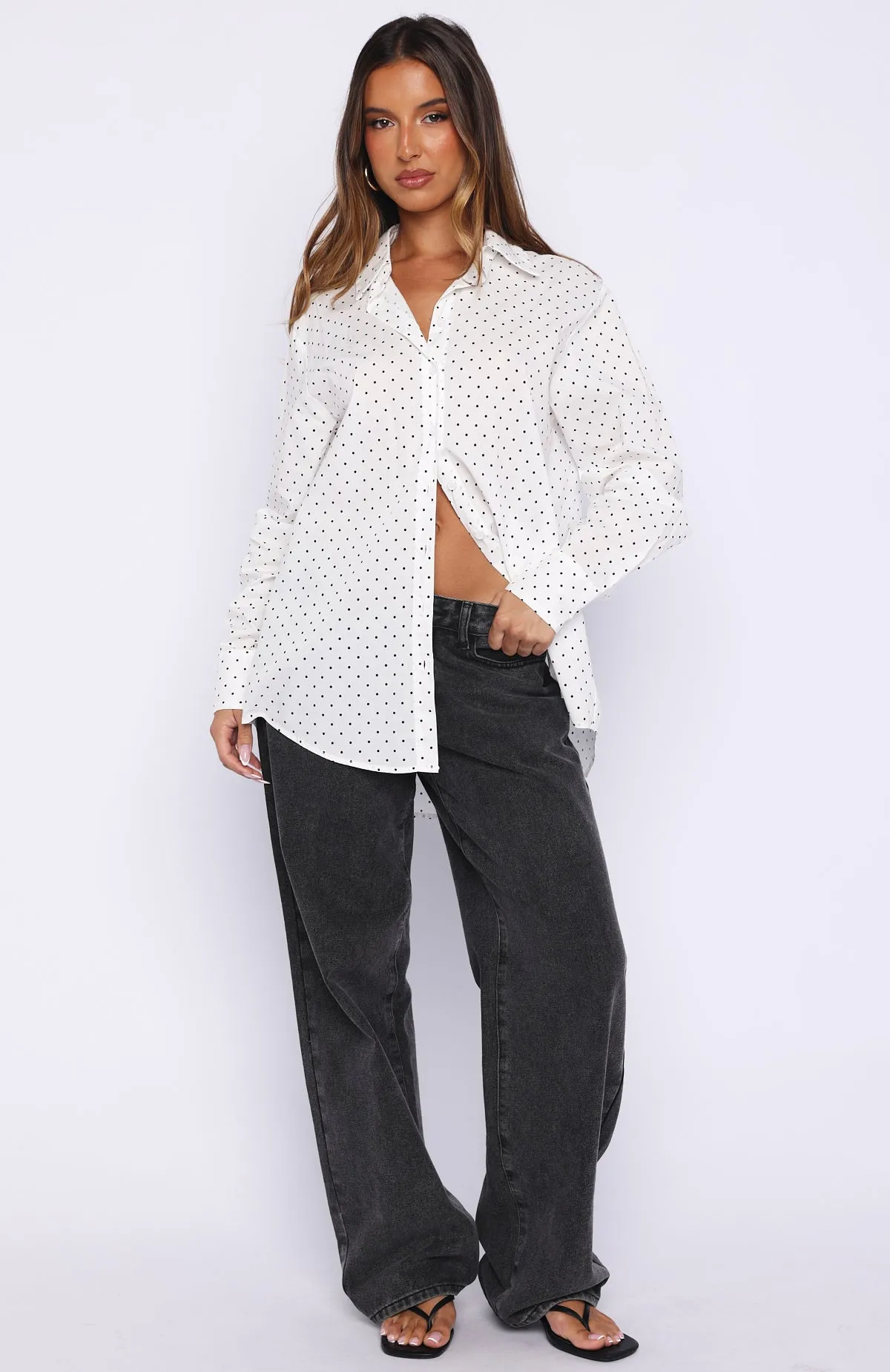 Always About Us Button Up Shirt White Polka Dot sold by White Fox Boutique product image thumbnail 5