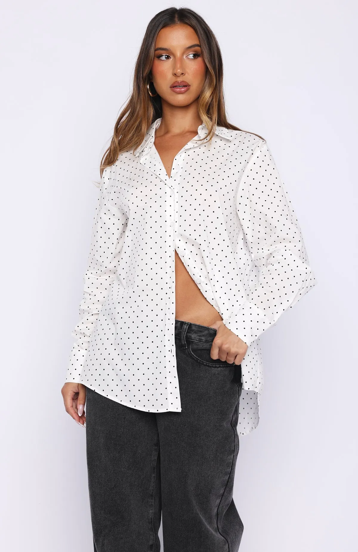 Always About Us Button Up Shirt White Polka Dot sold by White Fox Boutique product image thumbnail 2