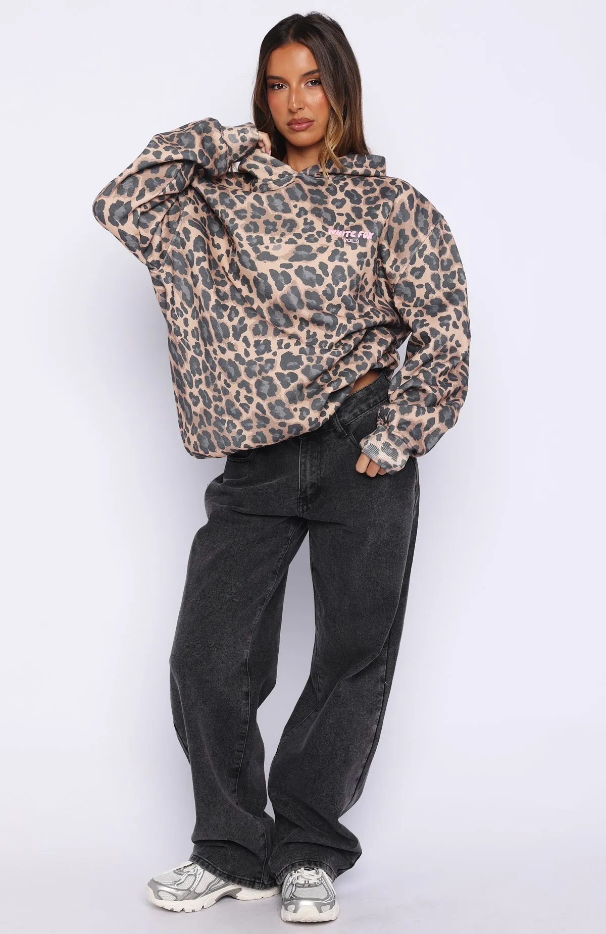 Offstage Printed Oversized Hoodie Dark Leopard sold by White Fox Boutique product image thumbnail 5