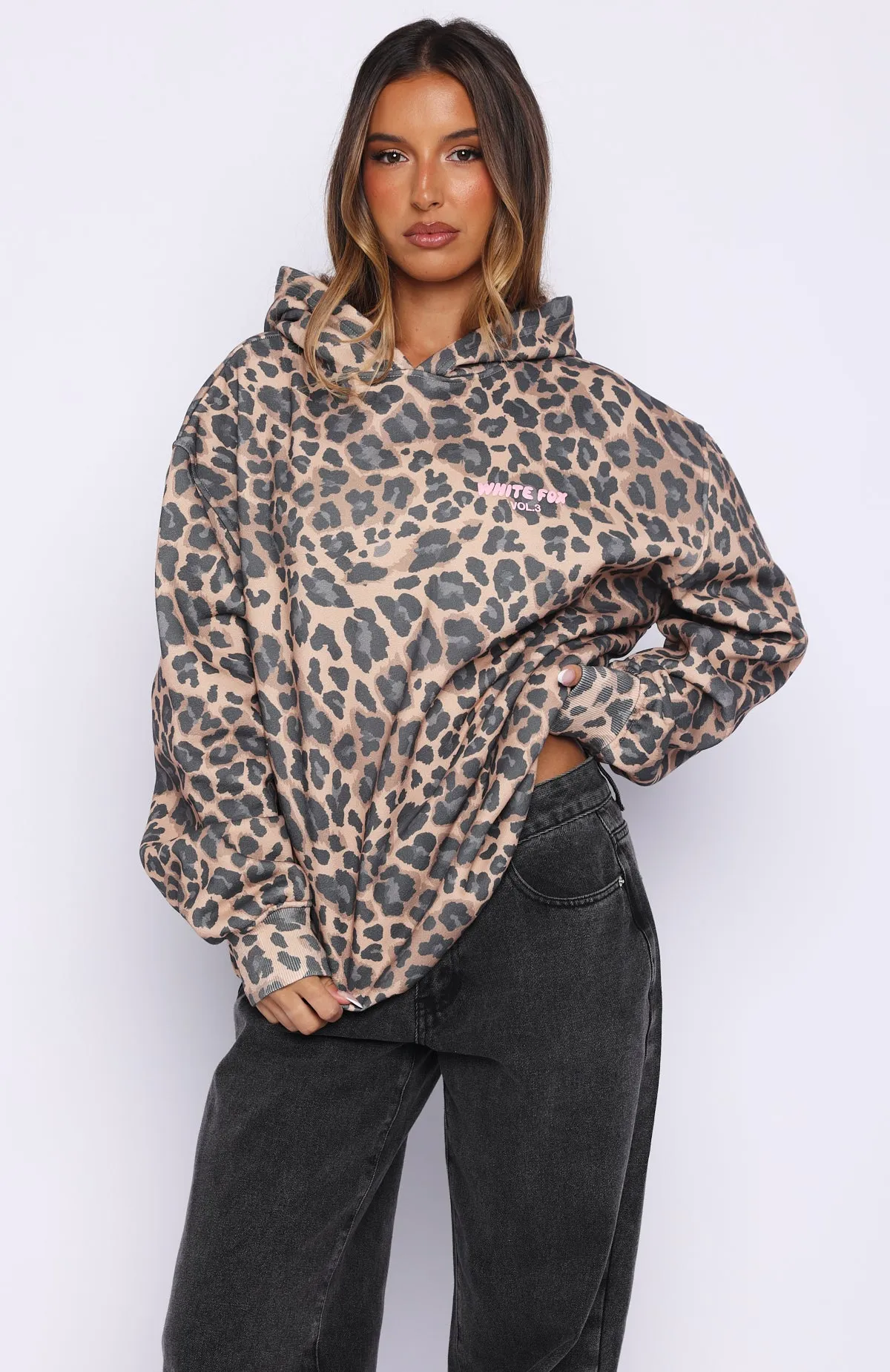 Offstage Printed Oversized Hoodie Dark Leopard sold by White Fox Boutique product image thumbnail 2