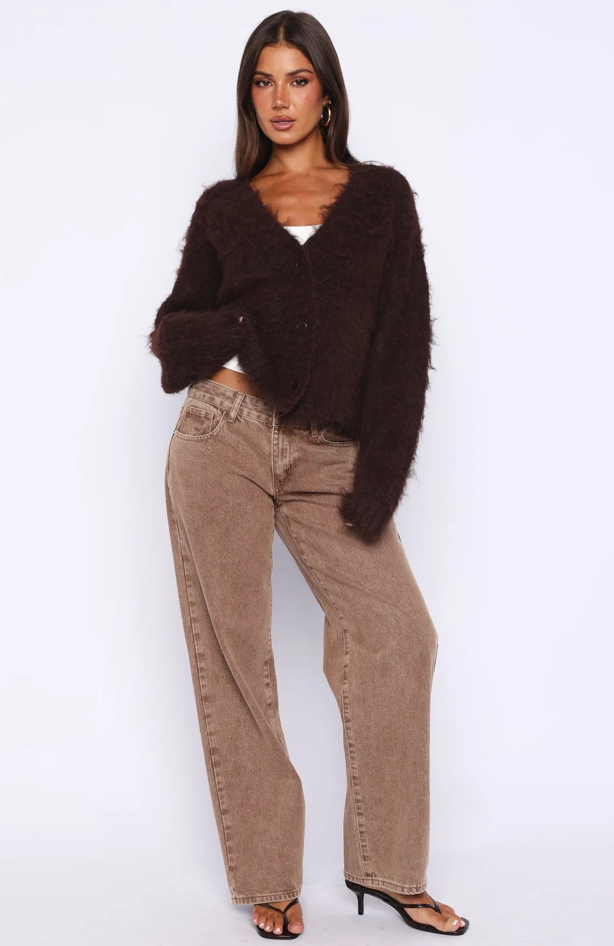 Cozy Vibes Knit Cardigan Chocolate sold by White Fox Boutique product image thumbnail 5