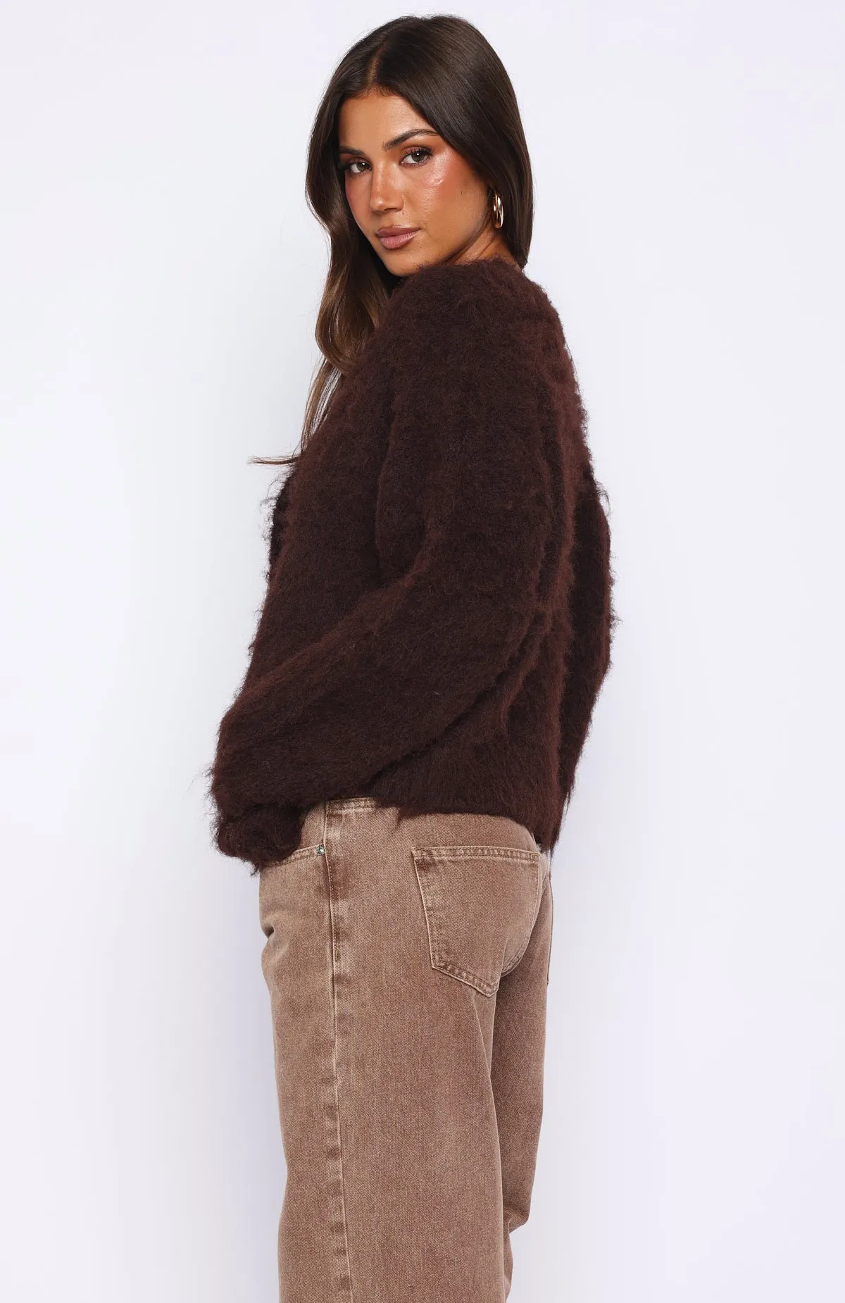 Cozy Vibes Knit Cardigan Chocolate sold by White Fox Boutique product image thumbnail 4