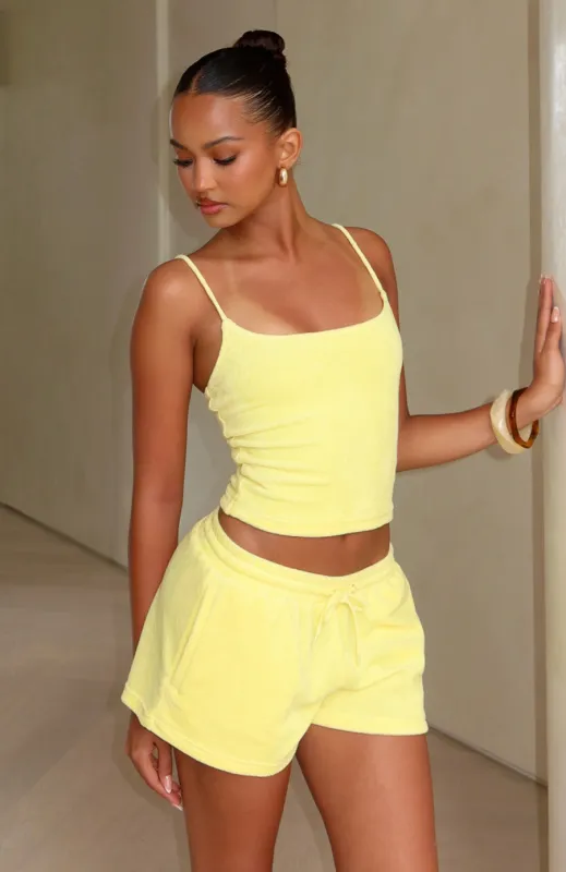 Causing Commotion Terry Singlet Lemon sold by White Fox Boutique