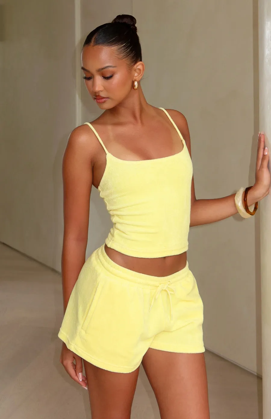 Causing Commotion Terry Singlet Lemon sold by White Fox Boutique