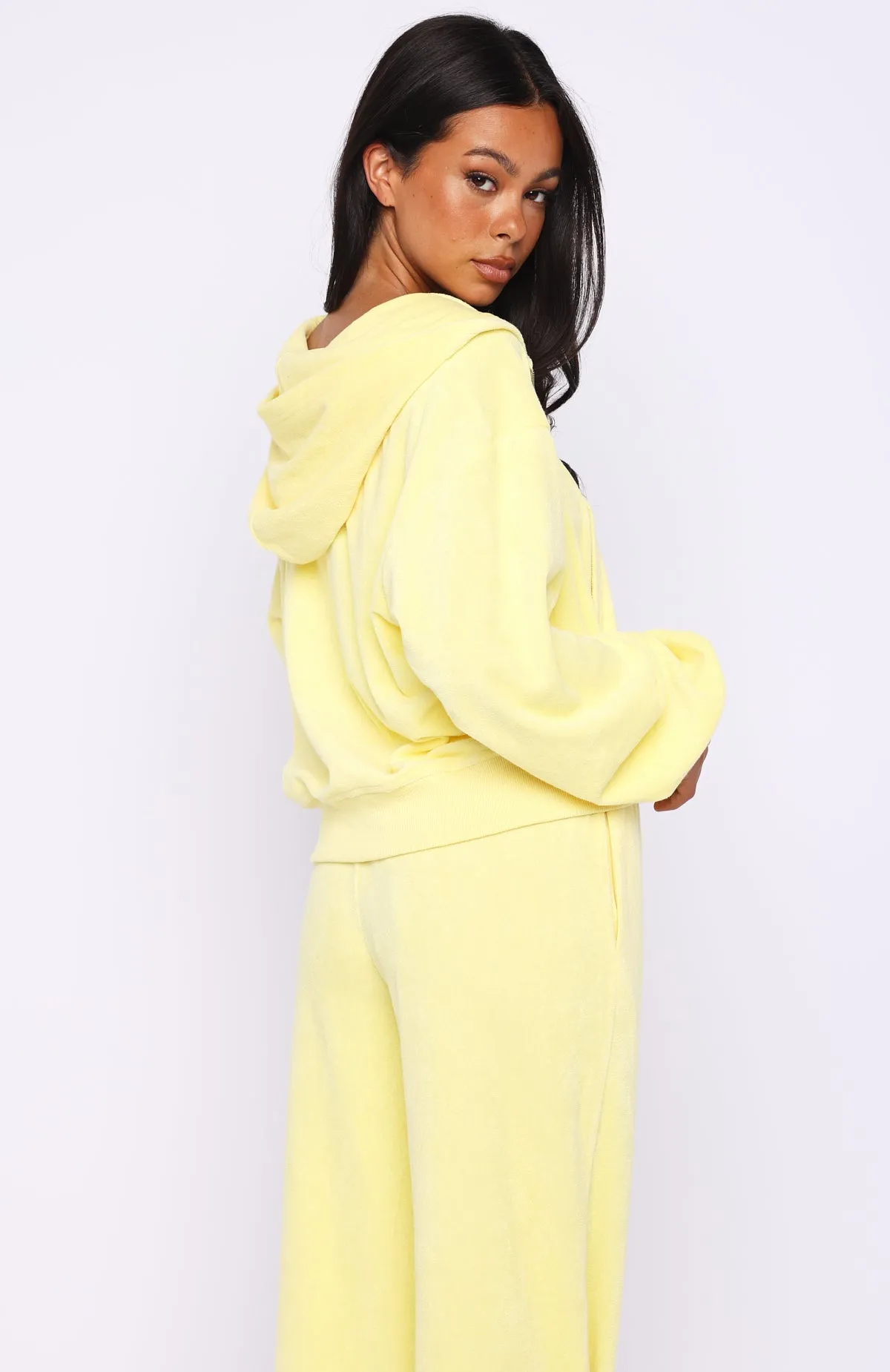 Causing Commotion Terry Boxy Zip Front Hoodie Lemon sold by White Fox Boutique product image thumbnail 4