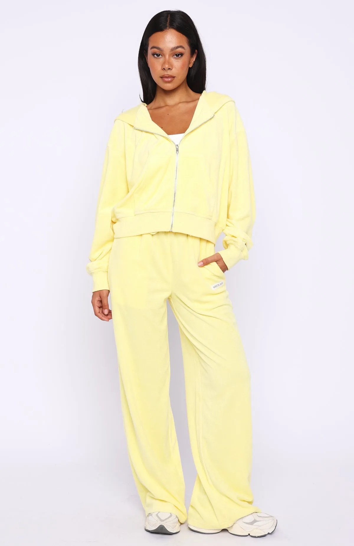 Causing Commotion Terry Boxy Zip Front Hoodie Lemon sold by White Fox Boutique product image thumbnail 5