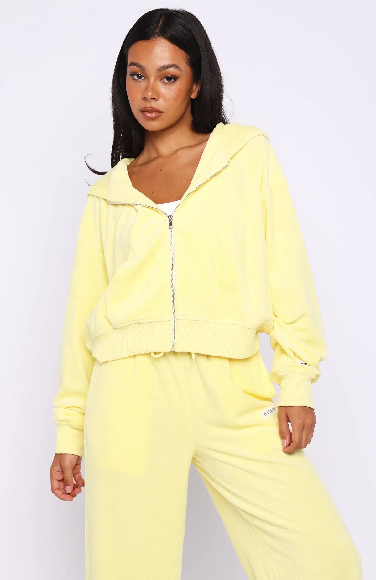 Causing Commotion Terry Boxy Zip Front Hoodie Lemon sold by White Fox Boutique product image thumbnail 2
