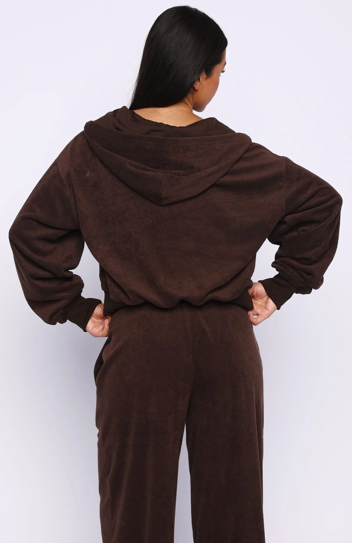 Causing Commotion Terry Boxy Zip Front Hoodie Chocolate sold by White Fox Boutique product image thumbnail 5