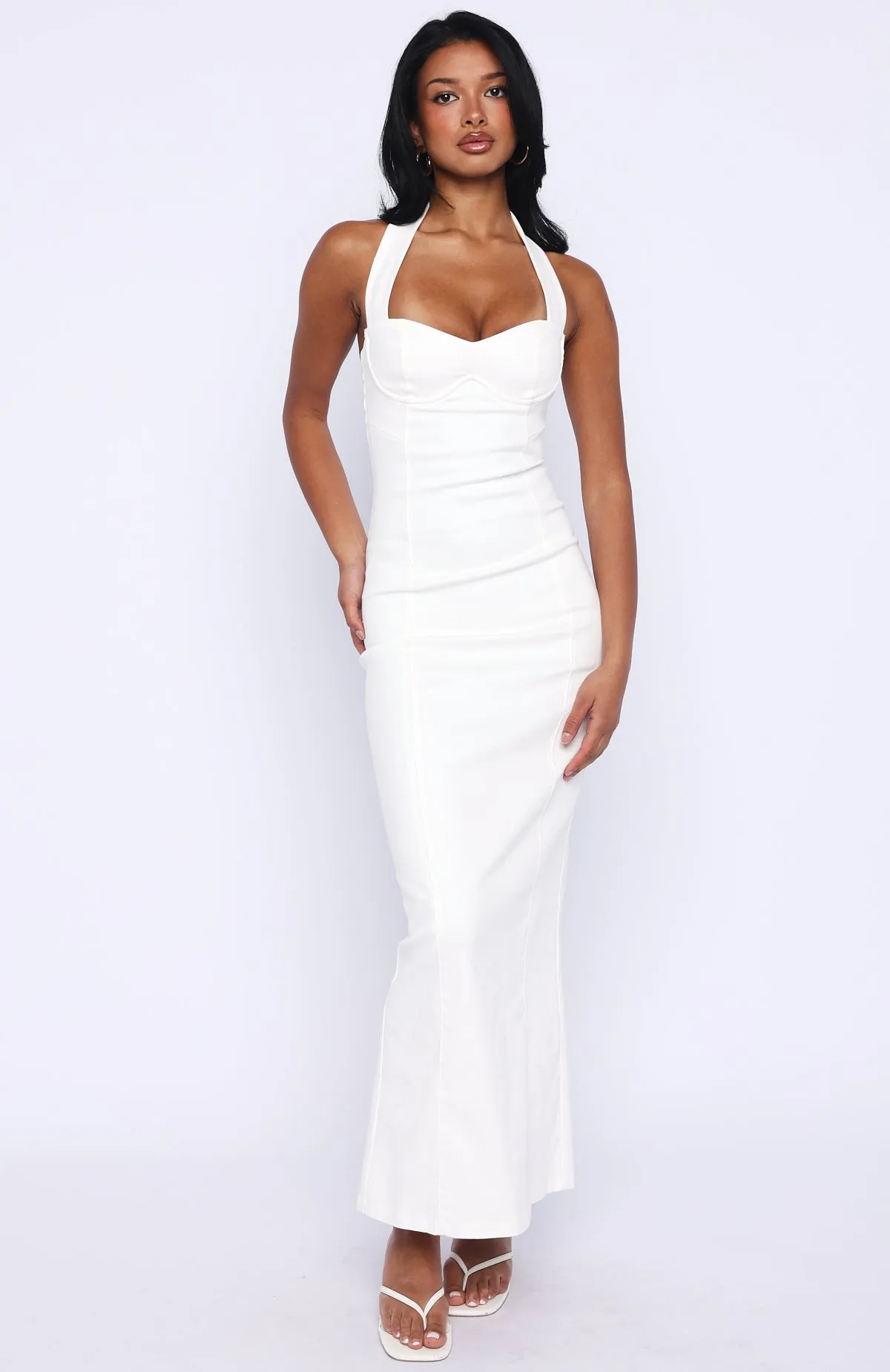 Champagne High Halter Maxi Dress White sold by White Fox Boutique product image thumbnail 2