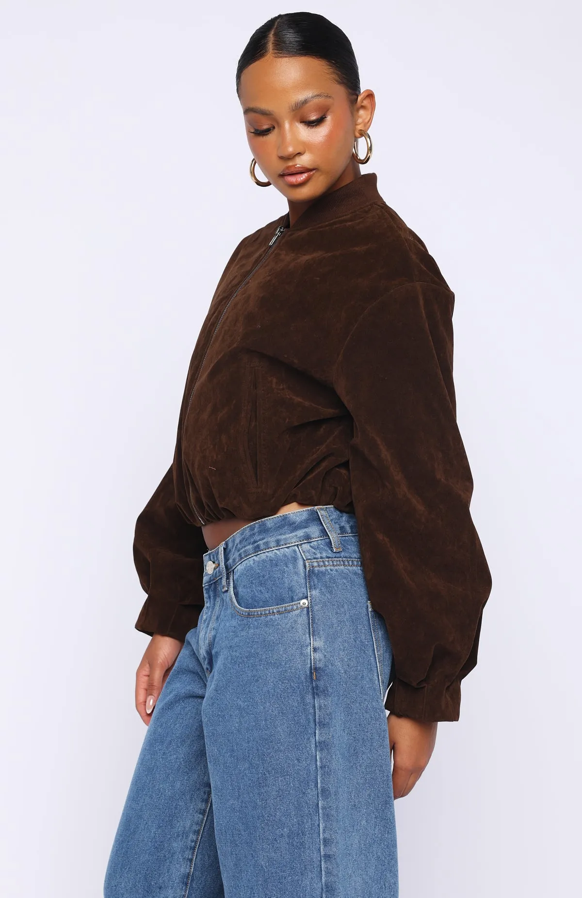What Did I Miss Faux Suede Jacket Chocolate sold by White Fox Boutique product image thumbnail 3
