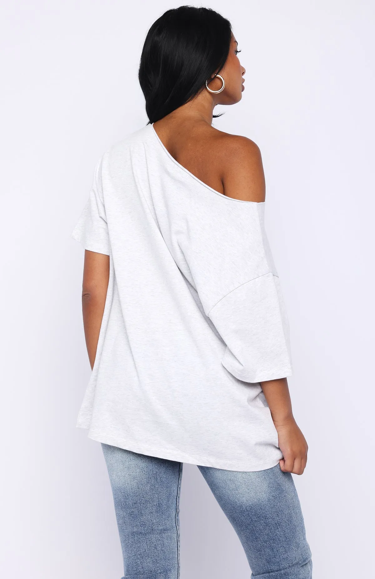 Give Me Options Off Shoulder Tee Light Grey Marle sold by White Fox Boutique product image thumbnail 4