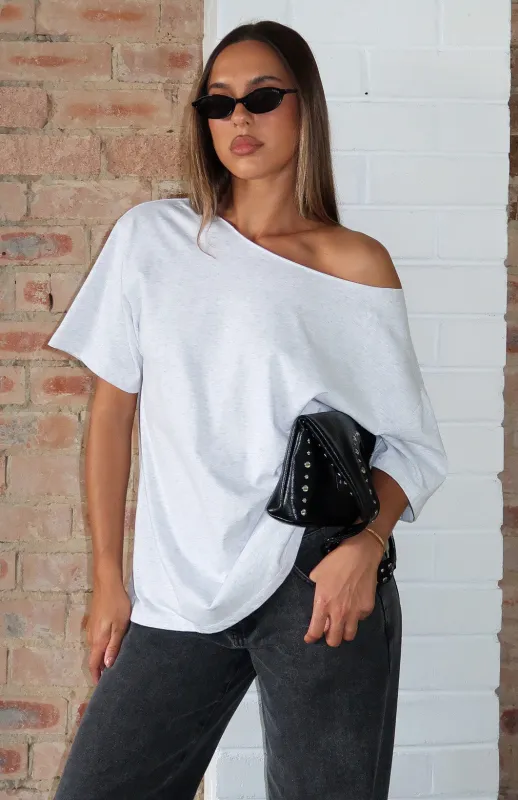 Give Me Options Off Shoulder Tee Light Grey Marle made by White Fox Boutique
