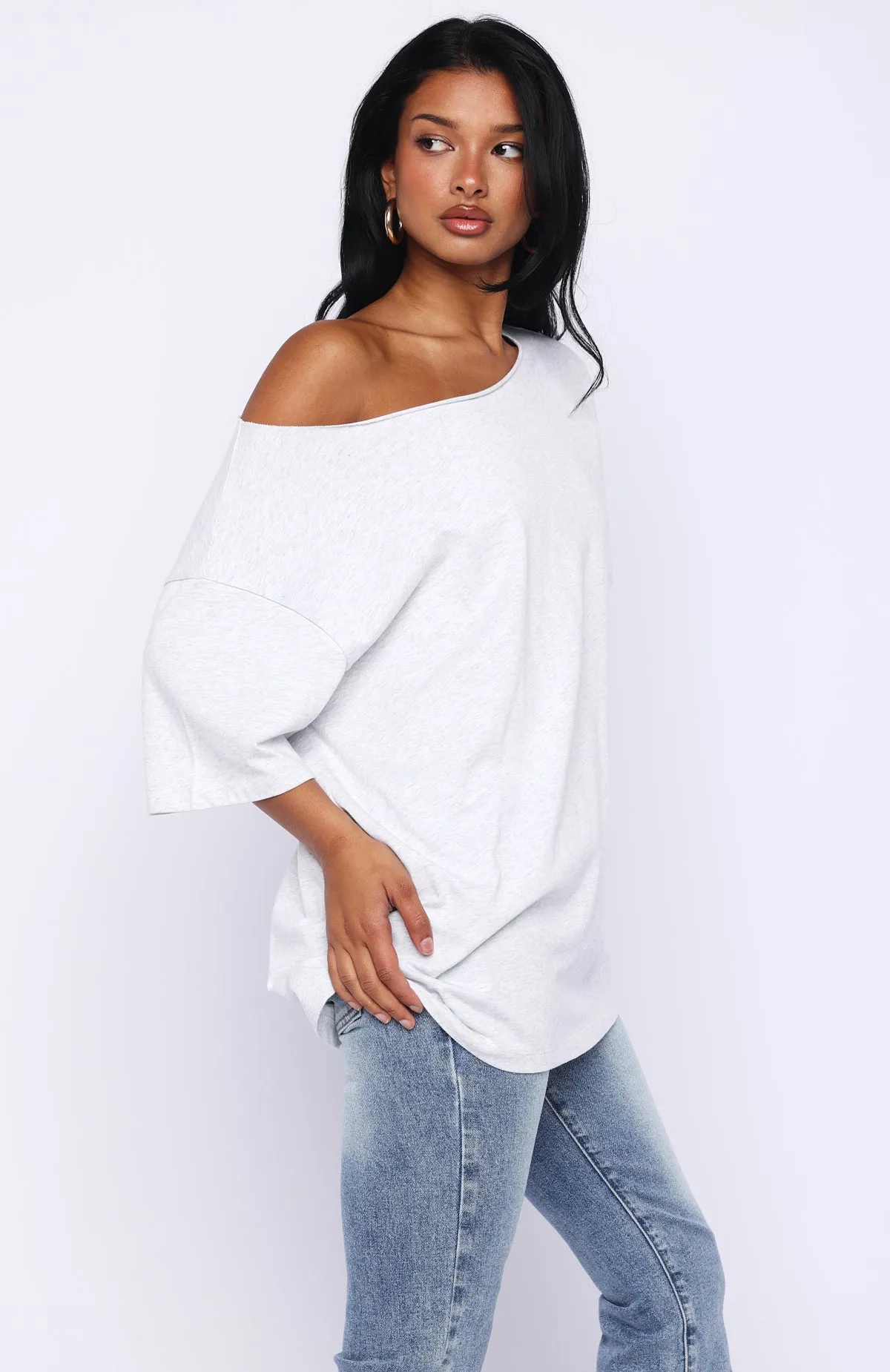 Give Me Options Off Shoulder Tee Light Grey Marle sold by White Fox Boutique product image thumbnail 3